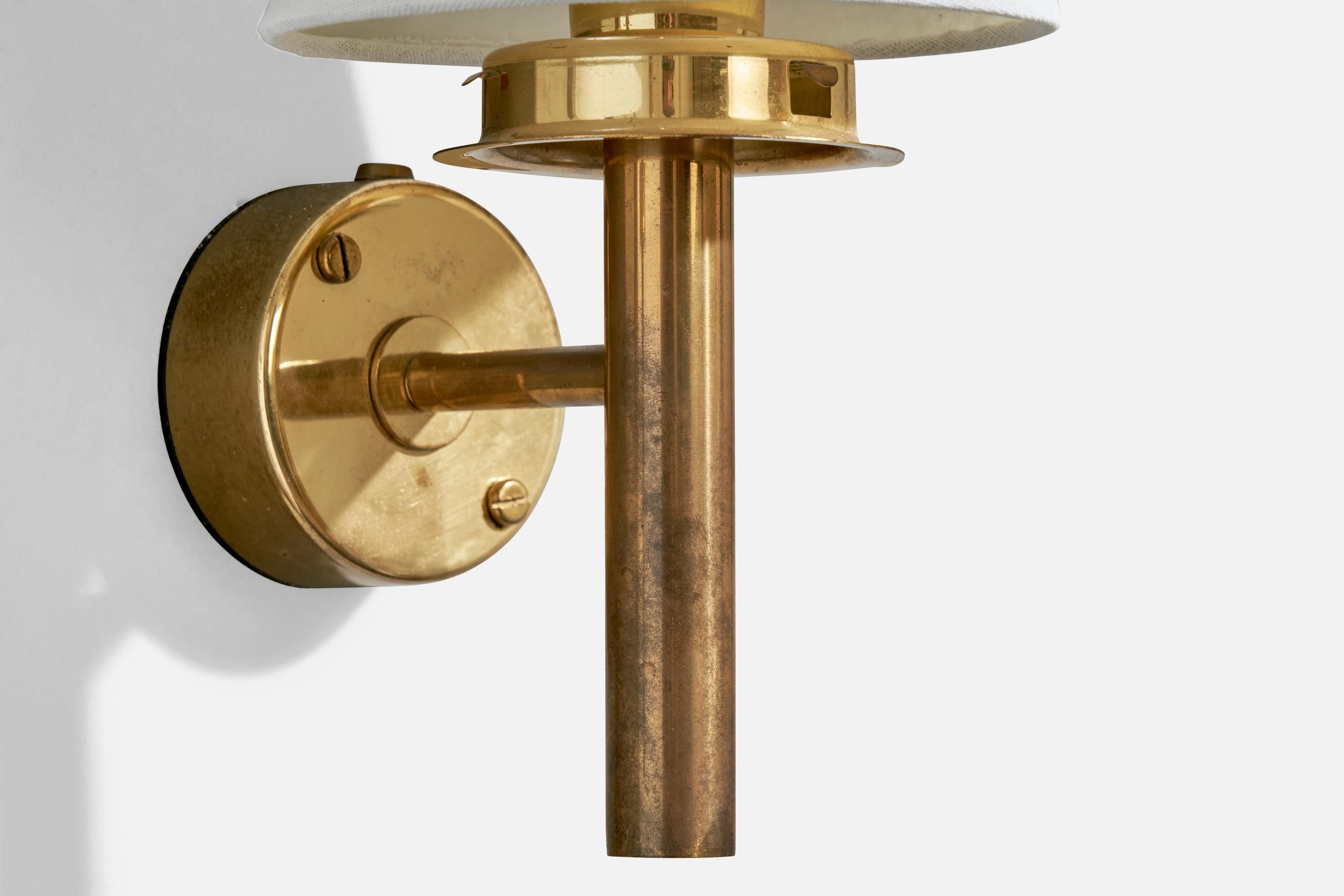 Hans-Agne Jakobsson, Wall Lights, Brass, Fabric, Sweden, 1970s 3