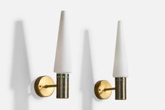 Hans-Agne Jakobsson, Wall Lights, Brass, Glass, Sweden, 1960s
