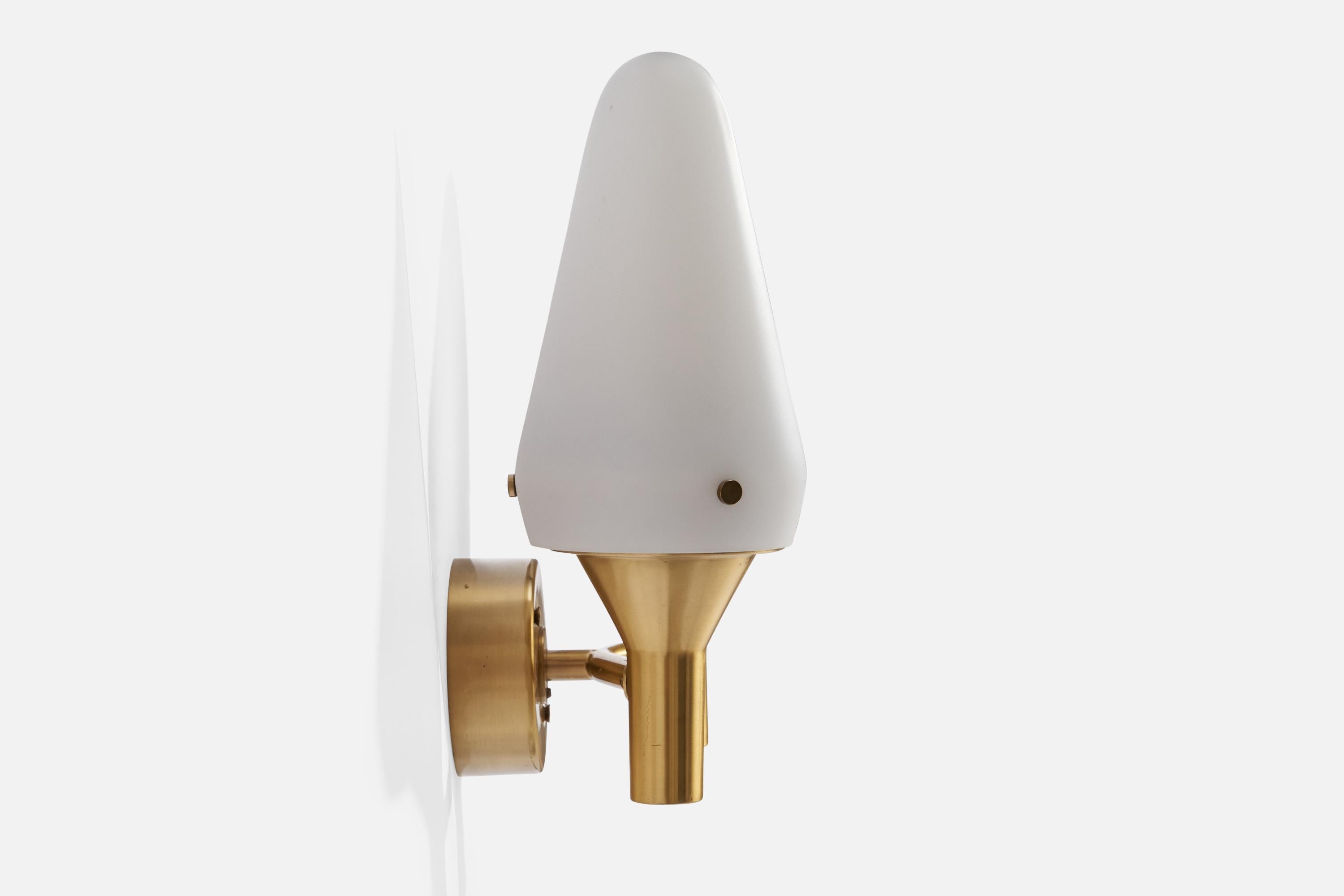 Mid-20th Century Hans-Agne Jakobsson, Wall Lights, Brass, Glass, Sweden, 1960s For Sale