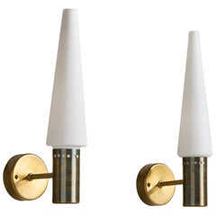 Hans-Agne Jakobsson, appliques murales, laiton, verre, Suède, années 1960