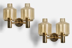 Hans-Agne Jakobsson, Wall Lights, Brass, Glass, Sweden, 1970s