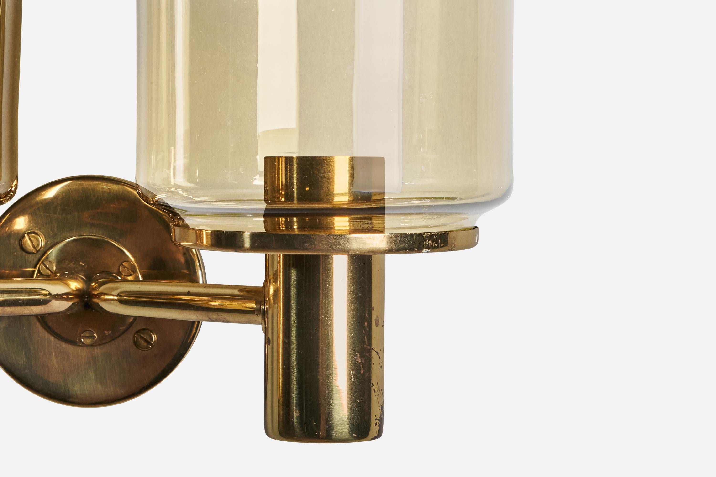 Late 20th Century Hans-Agne Jakobsson, Wall Lights, Brass, Glass, Sweden, 1970s For Sale