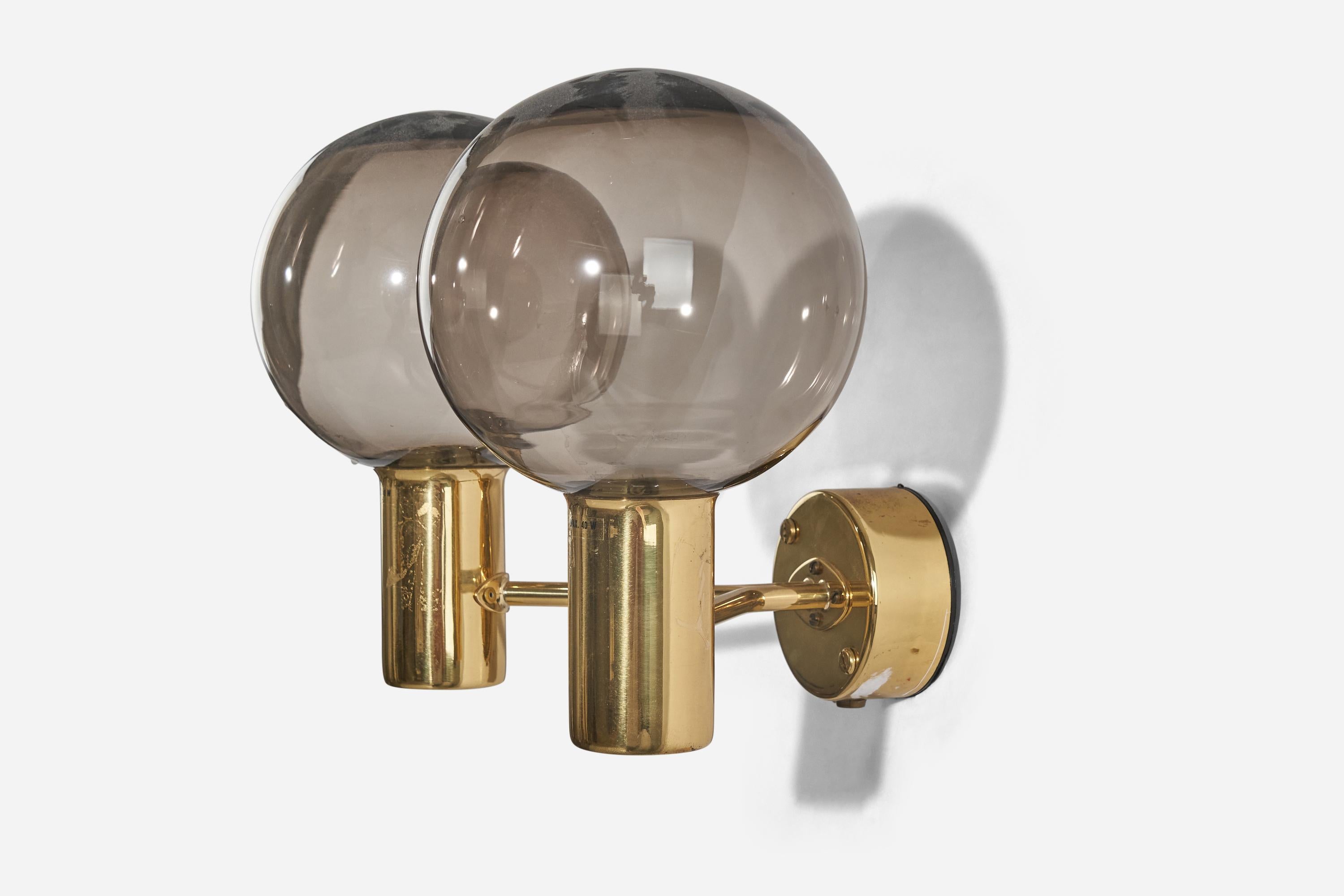 Late 20th Century Hans-Agne Jakobsson, Wall Lights, Brass, Glass, Sweden, c. 1970s For Sale