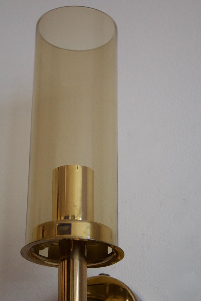 Swedish Hans-Agne Jakobsson, Wall Lights, Brass, Smoked Glass, Sweden, c. 1960s For Sale