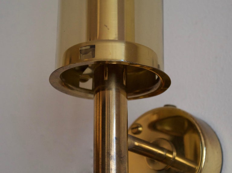 Mid-20th Century Hans-Agne Jakobsson, Wall Lights, Brass, Smoked Glass, Sweden, c. 1960s For Sale