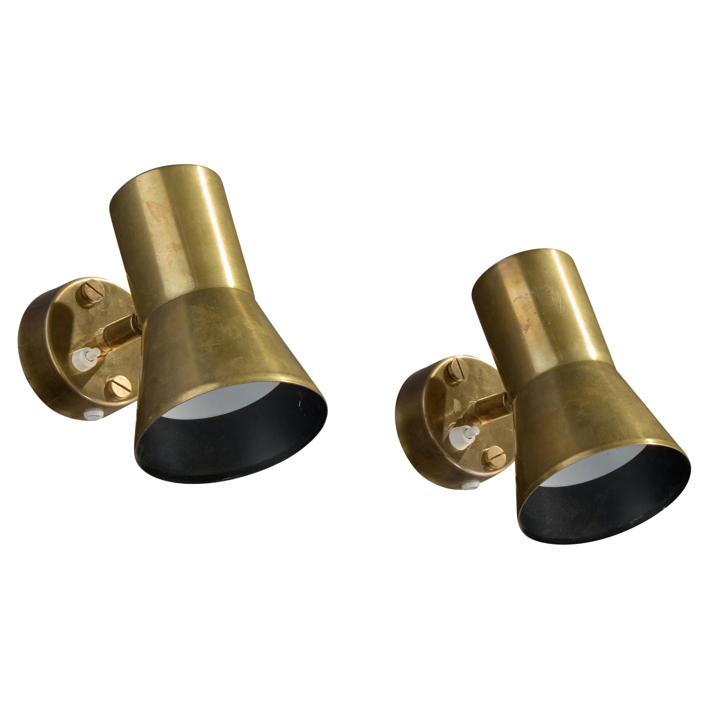 Hans-Agne Jakobsson, Wall Lights, Brass, Sweden, 1960s