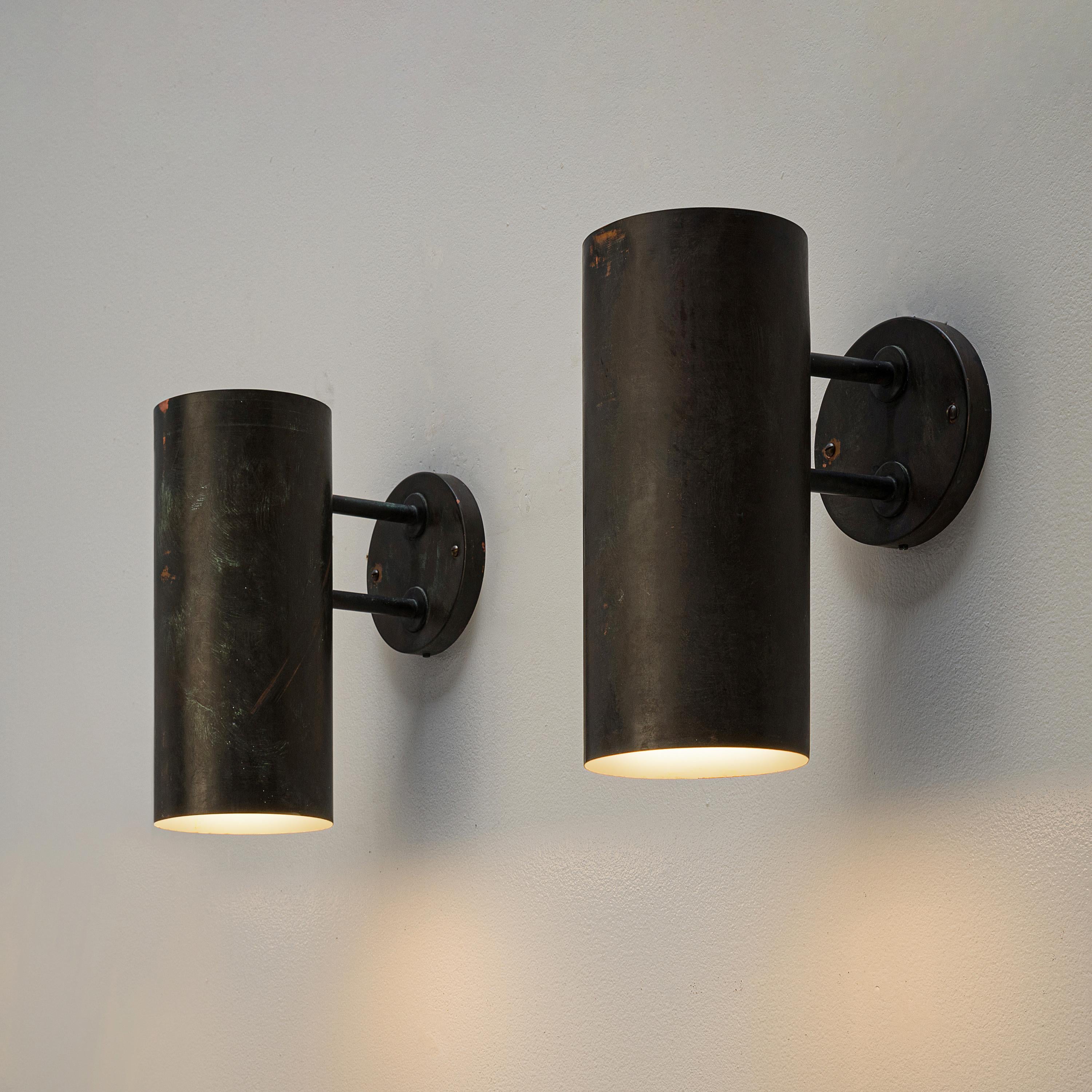 Hans-Agne Jakobsson for AB Markaryd, wall lights, copper, Sweden, 1960s.

These wall lights are executed in patinated copper. The light, that is reflected by the patinated copper creates a beautiful atmosphere. The exiting shape of the fixture is