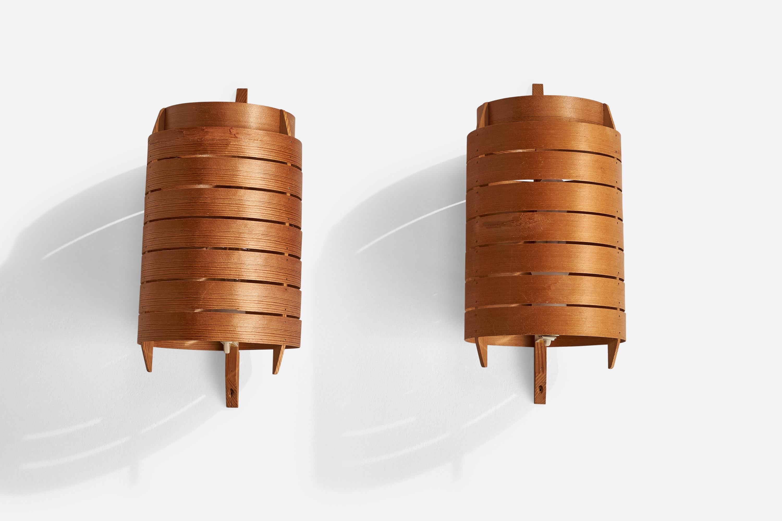 Swedish Hans-Agne Jakobsson, Wall Lights, Pine, Sweden, 1960s For Sale