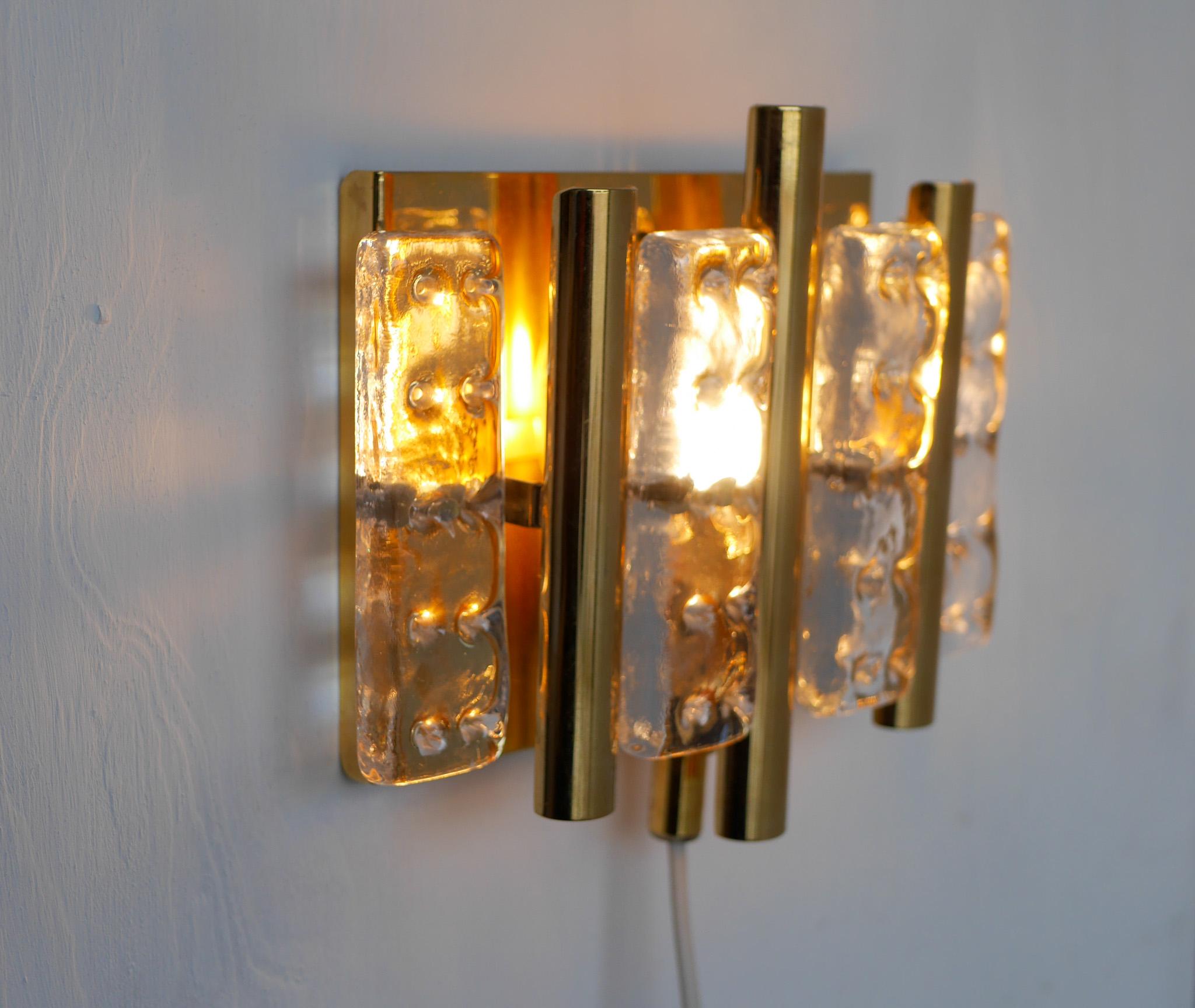 Swedish Hans-Agne Jakobsson wall mounted sconce, a fantastic glass and brass lamp For Sale