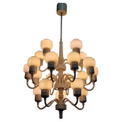 Hans-Agne Jakobsson White & Opaline Chandelier Model T 527-20 for Markaryd 1960s