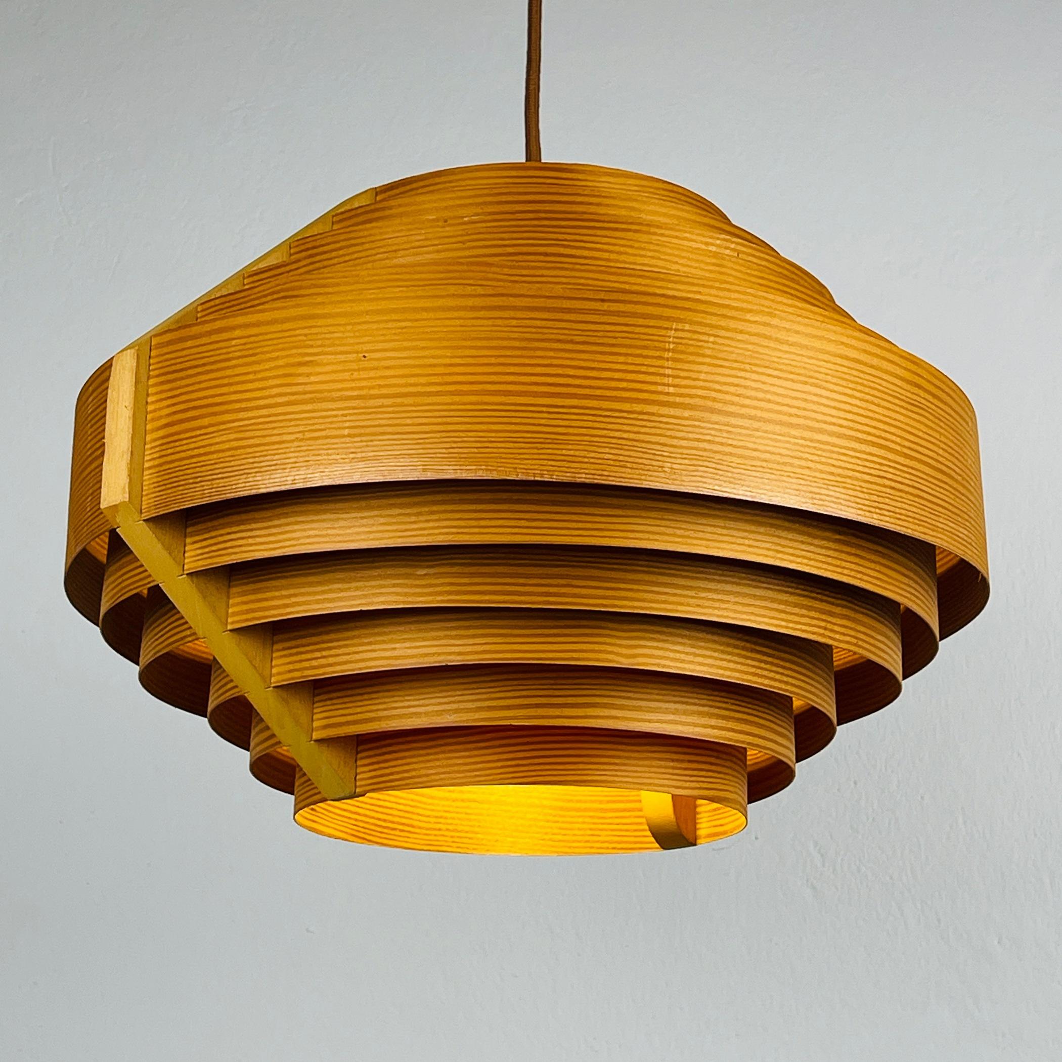 Hans-Agne Jakobsson Wooden Pendant Lamp for AB Ellysett Sweden 1960s 3