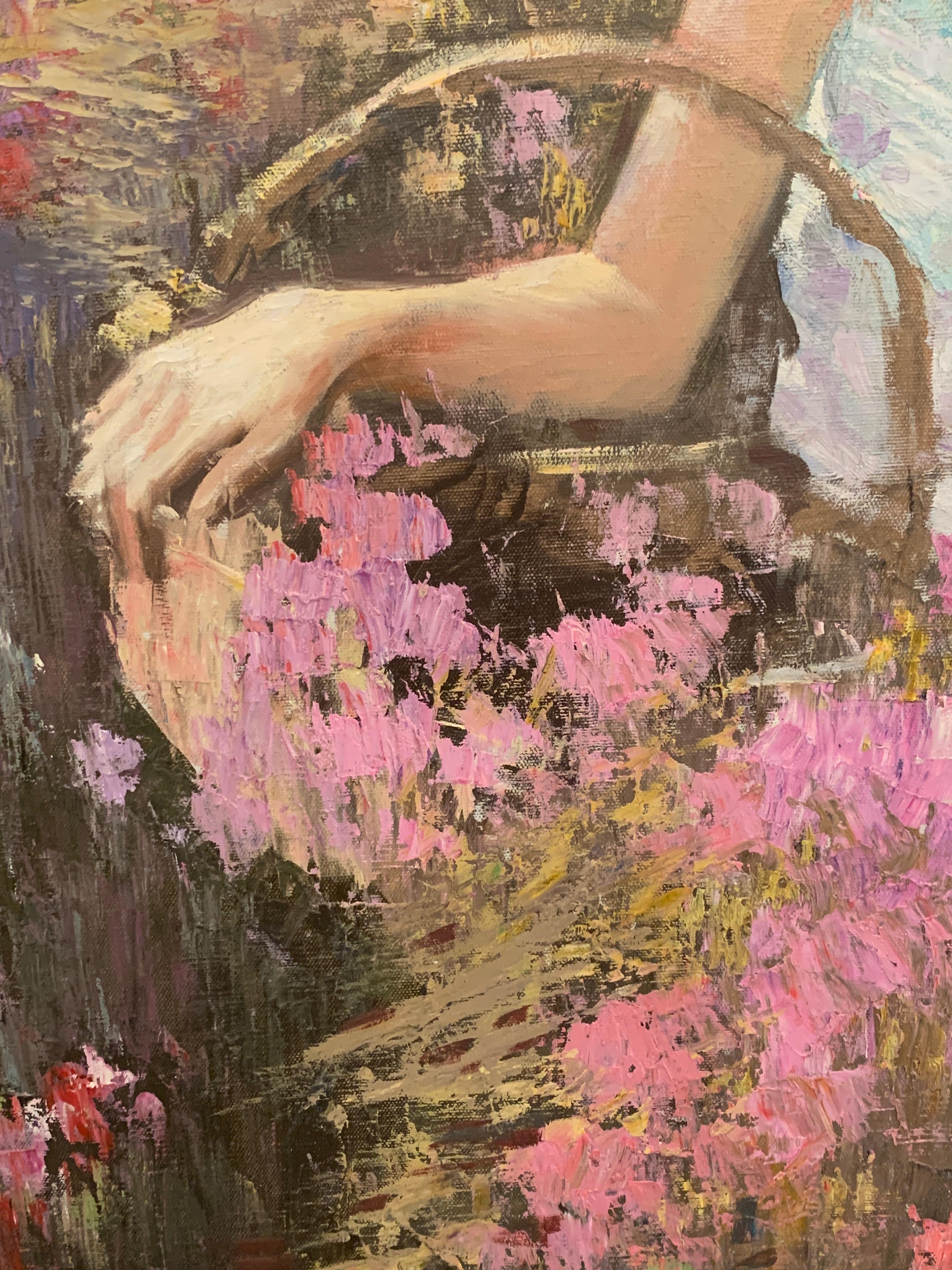 «tty In Pink », Hans Amis, portrait réaliste, fleurs, huile originale, 101,6 x 76,2 cm en vente 3