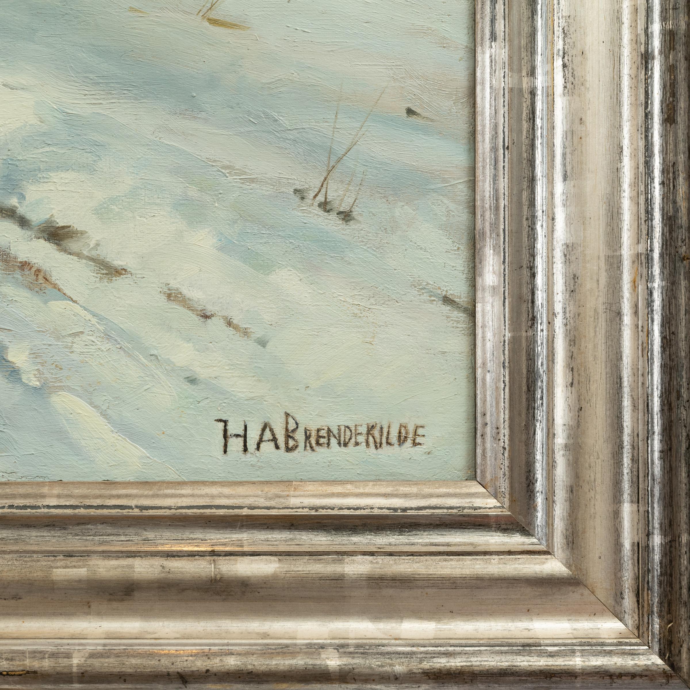 Belle Époque Hans Andersen Brendekilde Oilpainting “Girl in front of a farmstead in the snow” For Sale