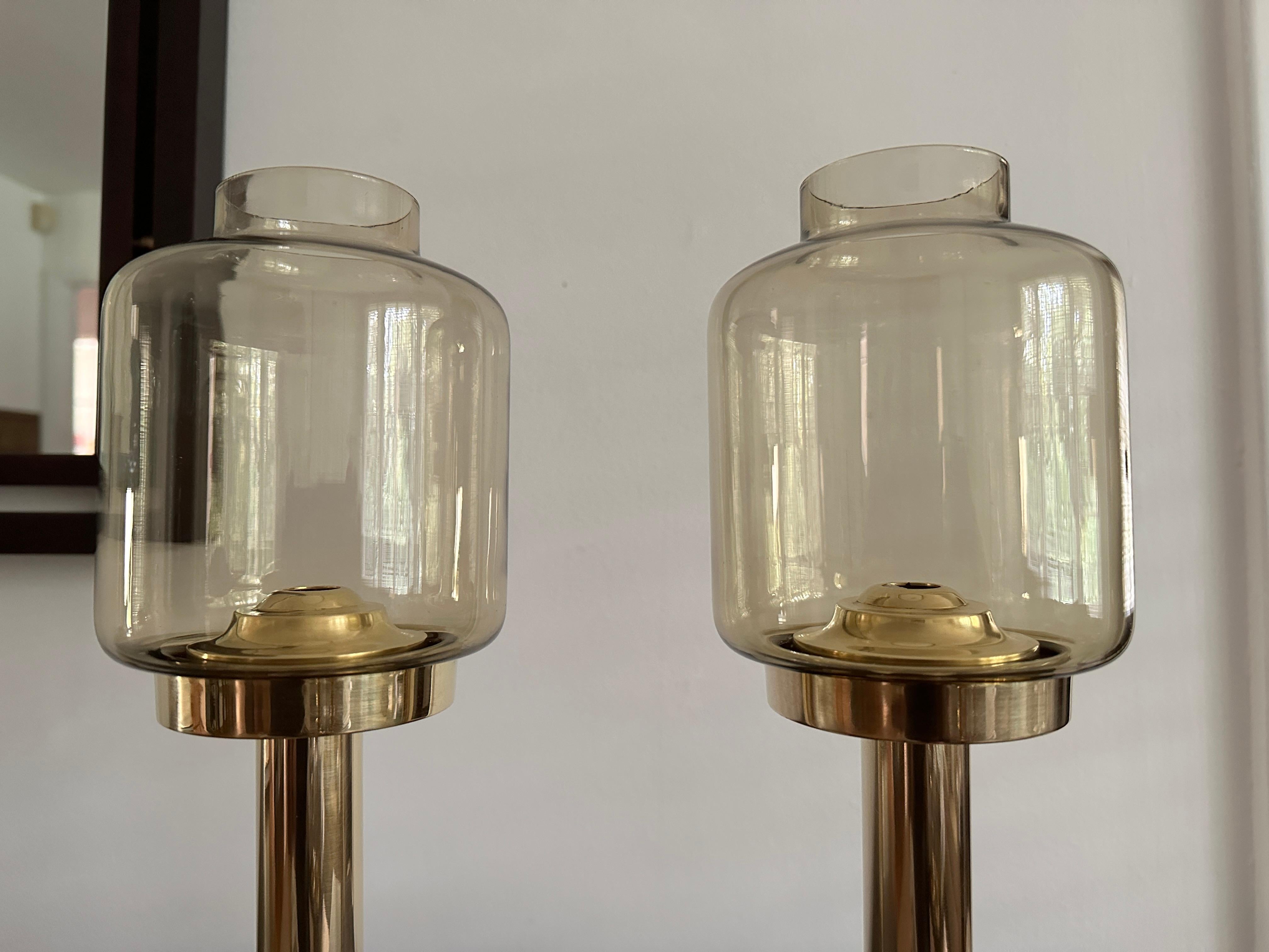 Scandinavian Modern Hans-Ange Jakobsson Glass And Brass Candlesticks For Sale