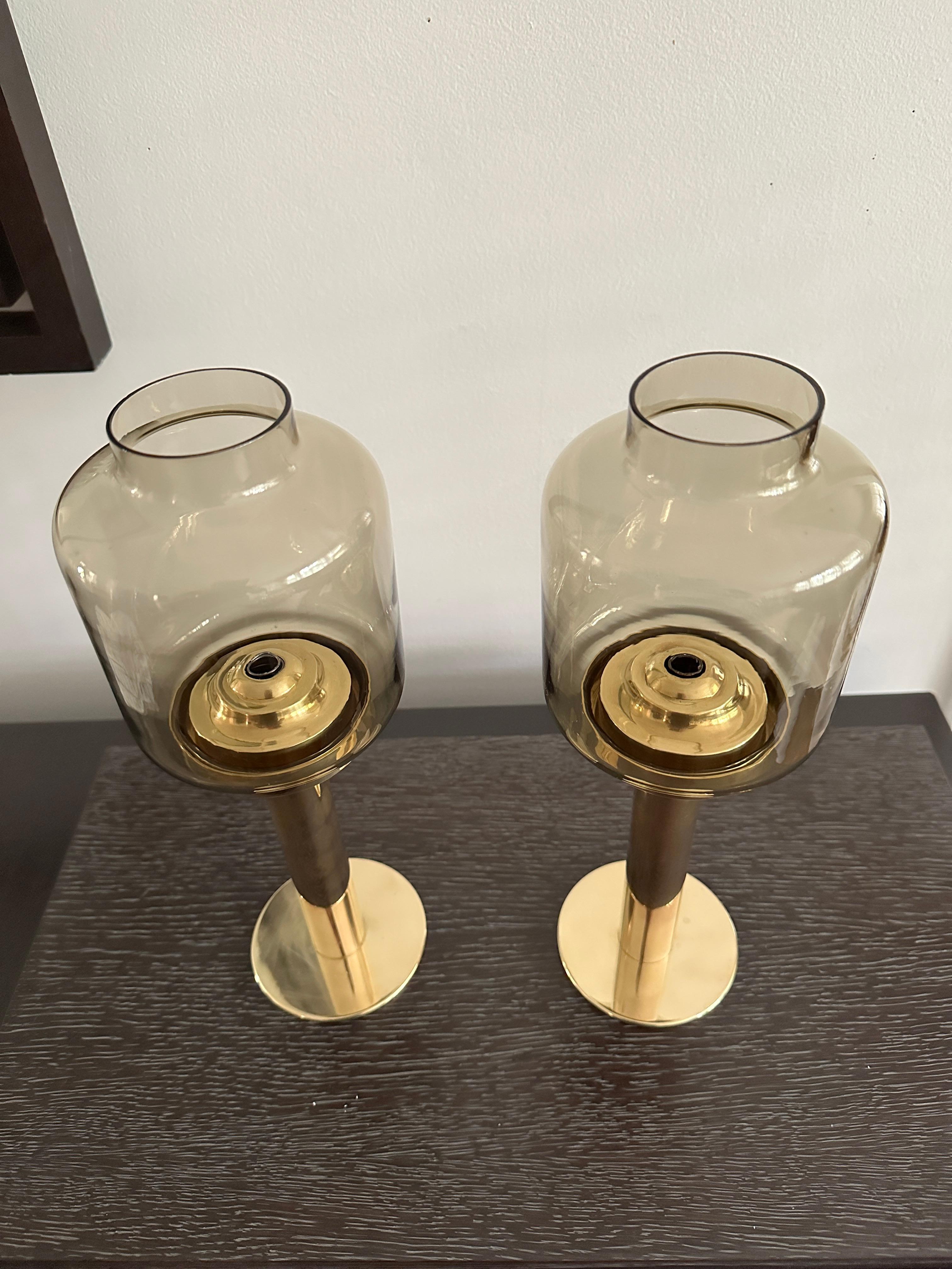 Swedish Hans-Ange Jakobsson Glass And Brass Candlesticks For Sale