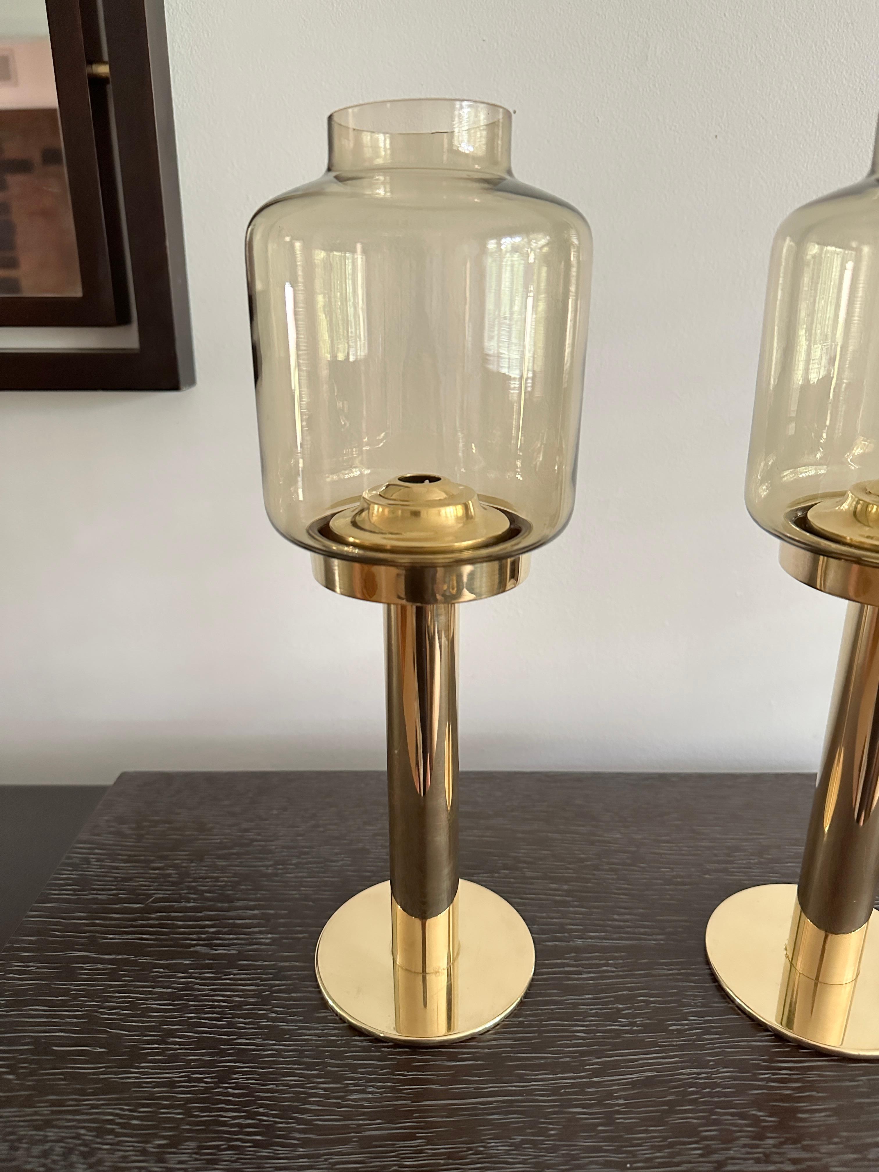 Hand-Crafted Hans-Ange Jakobsson Glass And Brass Candlesticks For Sale