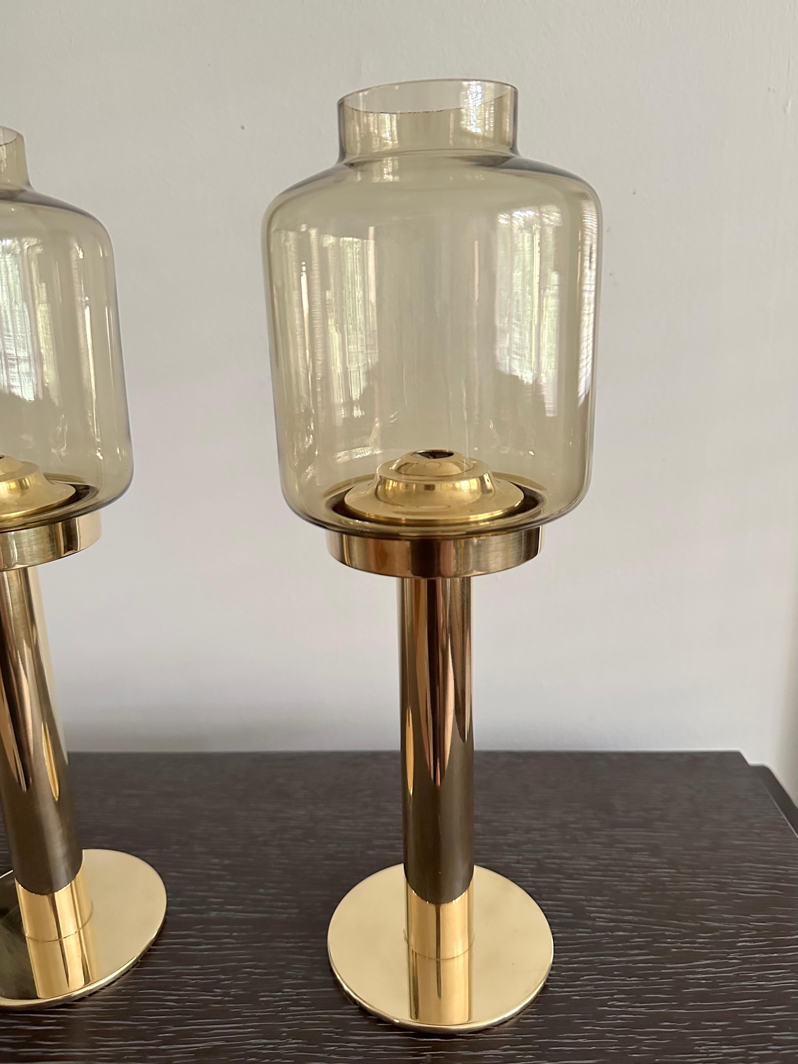 Hans-Ange Jakobsson Glass And Brass Candlesticks In Good Condition For Sale In Doraville, GA