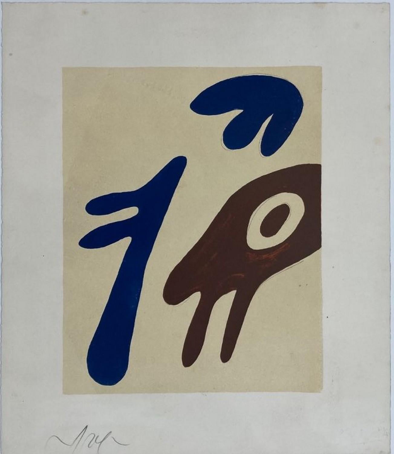 Hans Arp Abstract Print - Head, torso and navel on table 