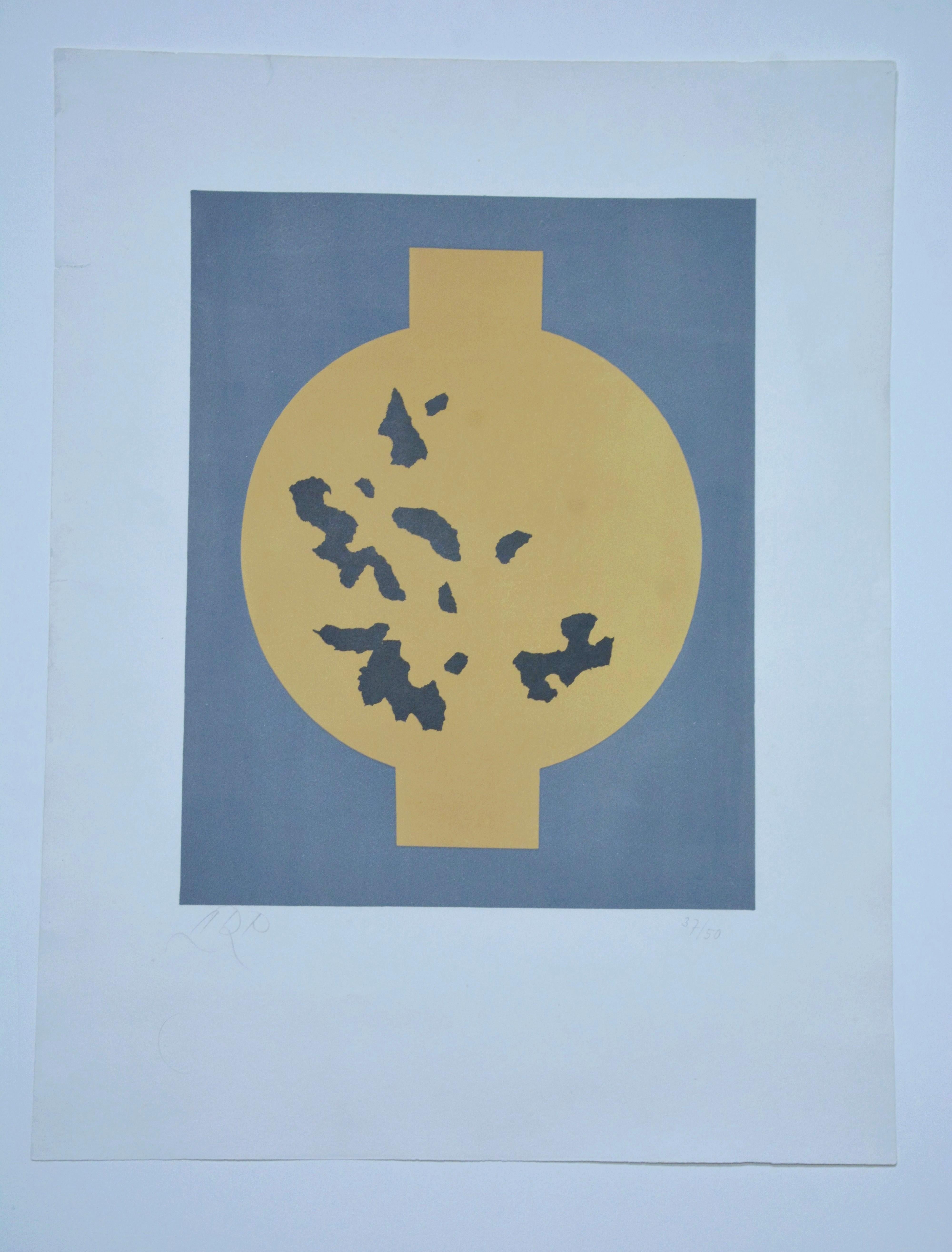 Symmetrical Shape with Flakes Arranged by Chance - Print by Hans Arp
