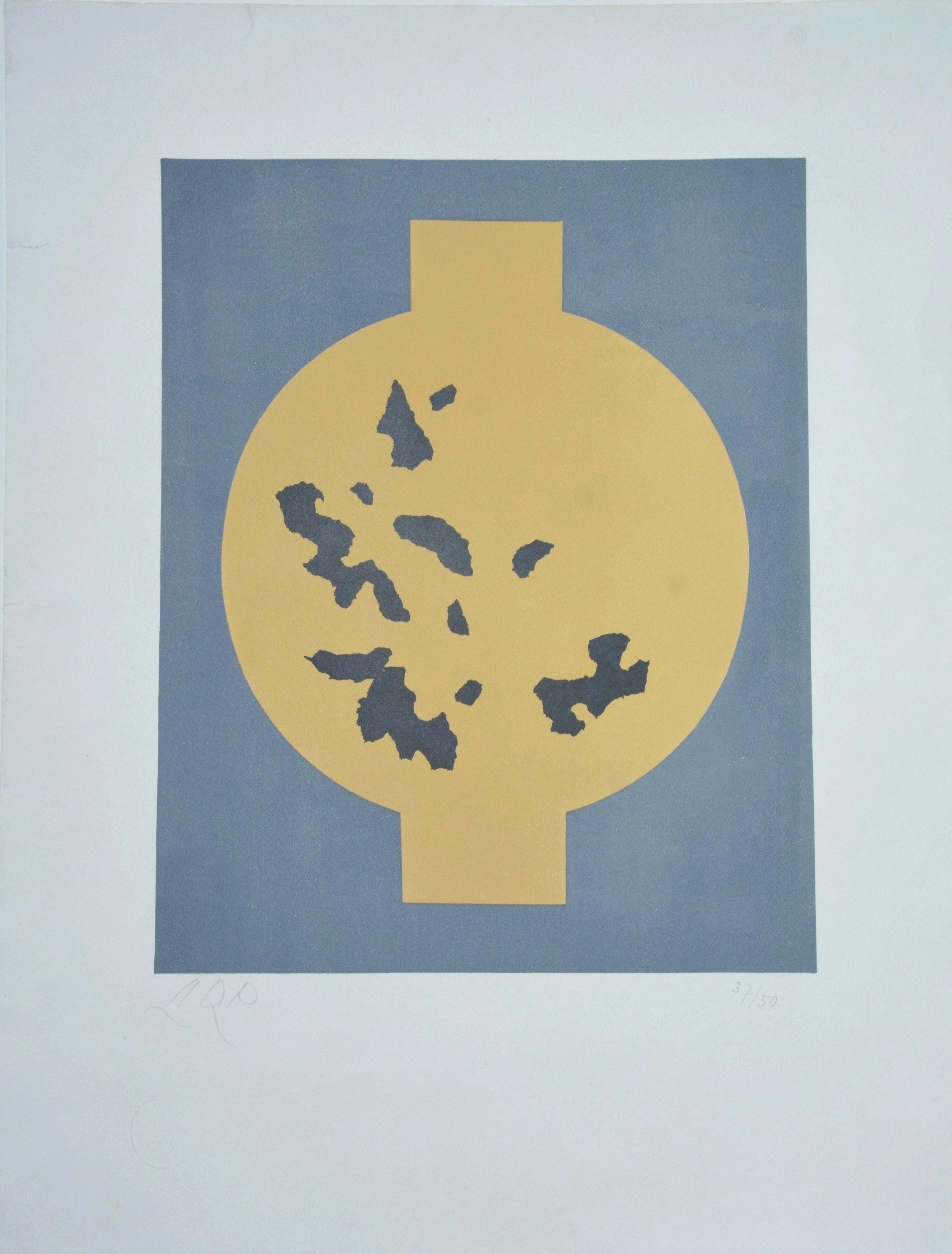 Hans Arp Abstract Print - Symmetrical Shape with Flakes Arranged by Chance