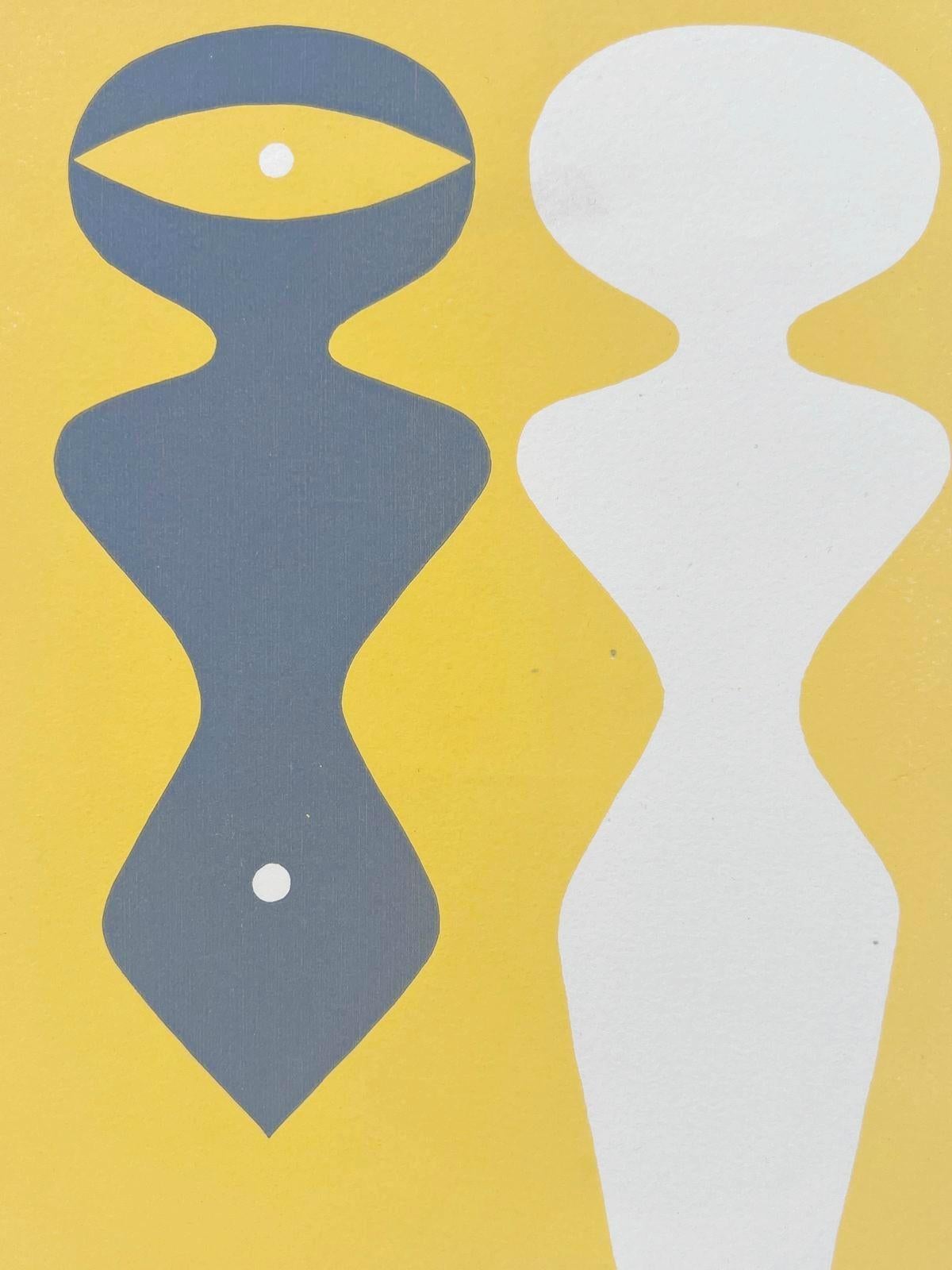 Dos figuras sobre fondo amarillo - Print Abstracto de Hans Arp