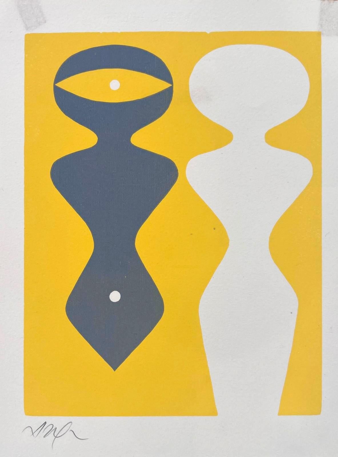Abstract Print de Hans Arp - Dos figuras sobre fondo amarillo
