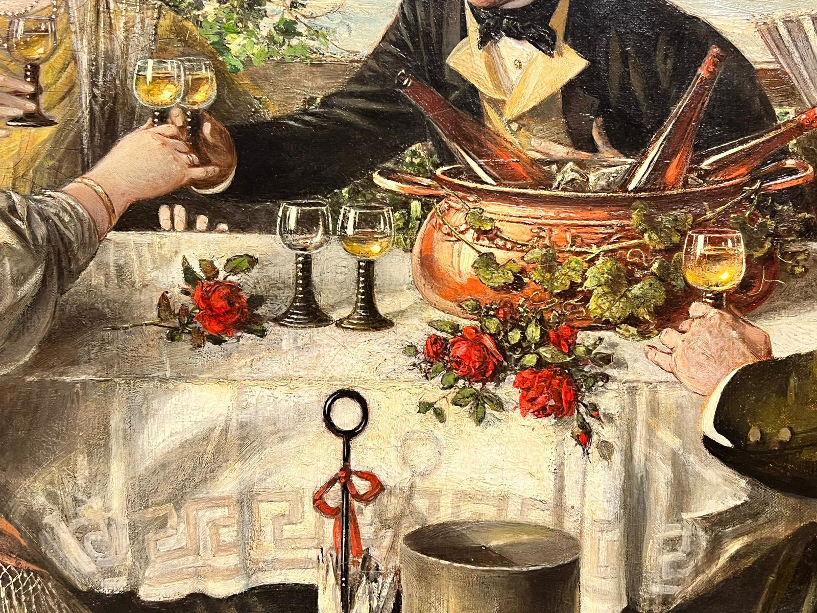 Figuras elegantes brindando 
de Hans August Lassen (1857-1938) Danés
óleo sobre lienzo, enmarcado y firmado 
de 1909
lienzo: 55 x 101 cm (21,75