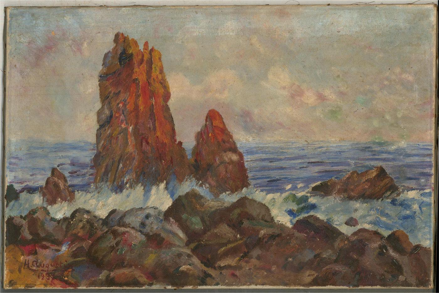 Hans Augustin Hansson - Swedish School 1937 Oil, Rocky Coastal Landscape For Sale 1