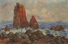 Vintage Hans Augustin Hansson - Swedish School 1937 Oil, Rocky Coastal Landscape