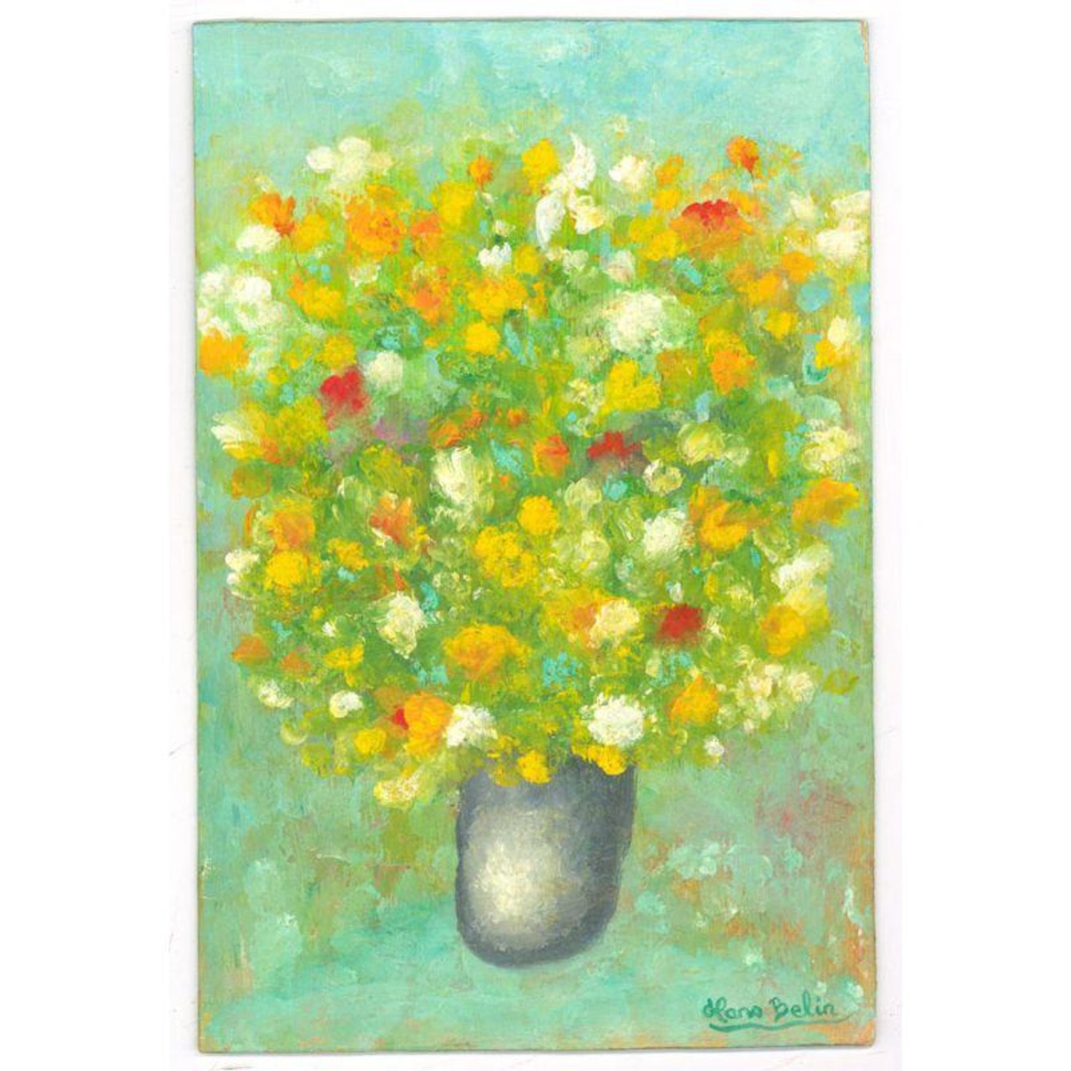 Hans Belin - Hans Belin (1936-2007) - Swedish School 20th Century Oil, A  Bucket of Flowers For Sale at 1stDibs