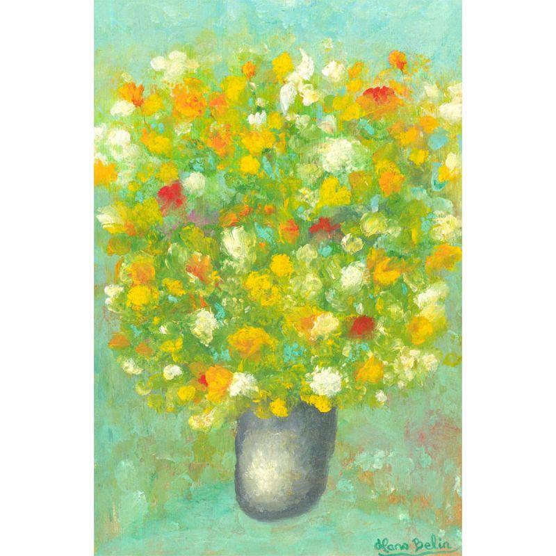 Hans Belin (1936-2007) - Swedish School 20th Century Oil, A Bucket of Flowers For Sale 3