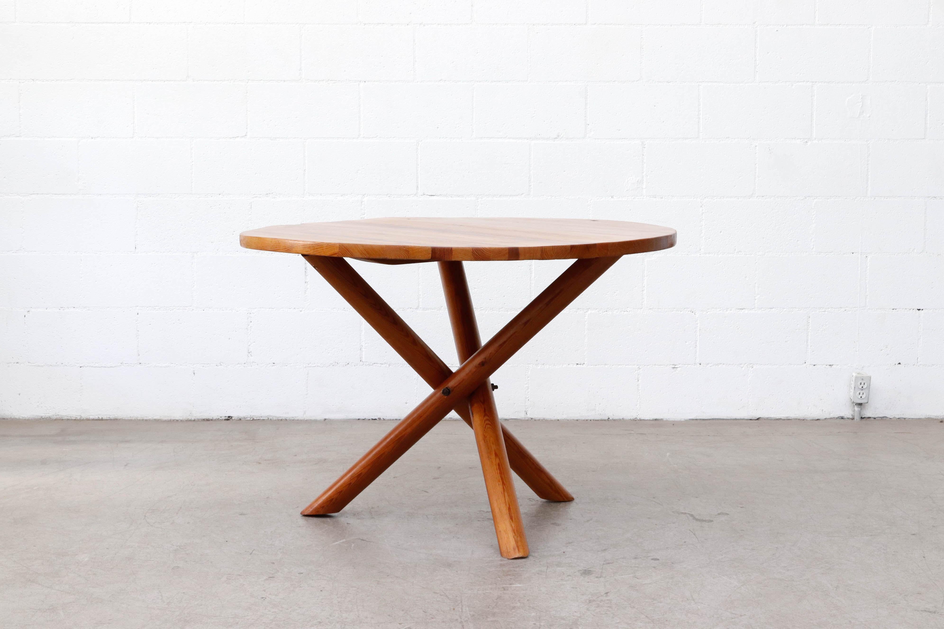 Dutch Hans Bellman Style Round Pine Tripod Table