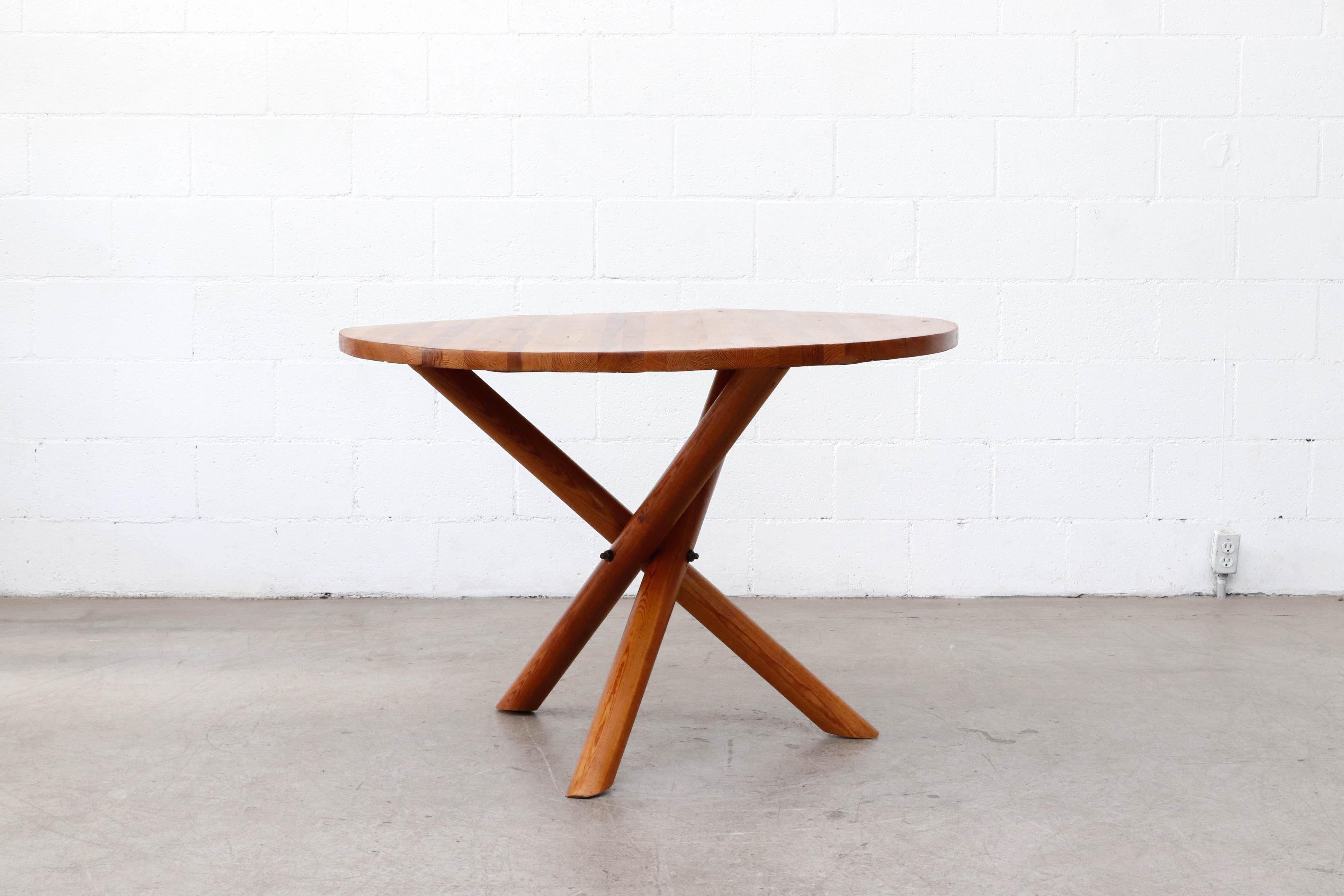 Hans Bellman Style Round Pine Tripod Table In Good Condition In Los Angeles, CA