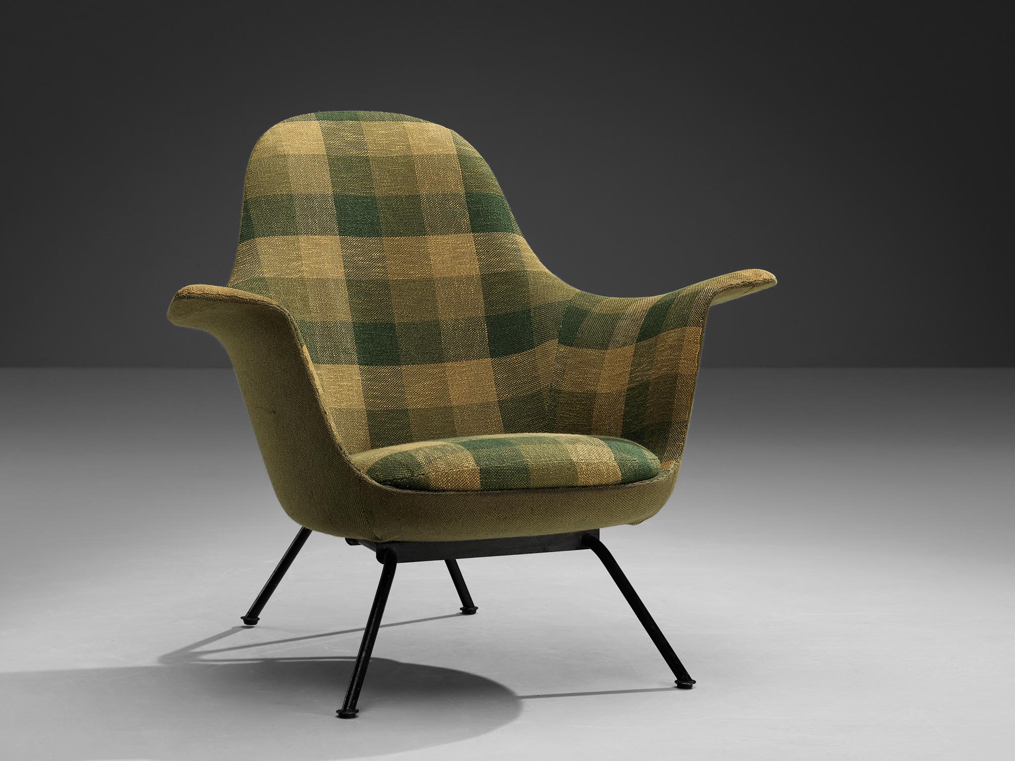 Hans Bellman for Strässle Söhne & Co, model 'Sitwell' lounge chair, metal, plastic, fabric, Switzerland, 1950s

This elegant lounge chair, model 