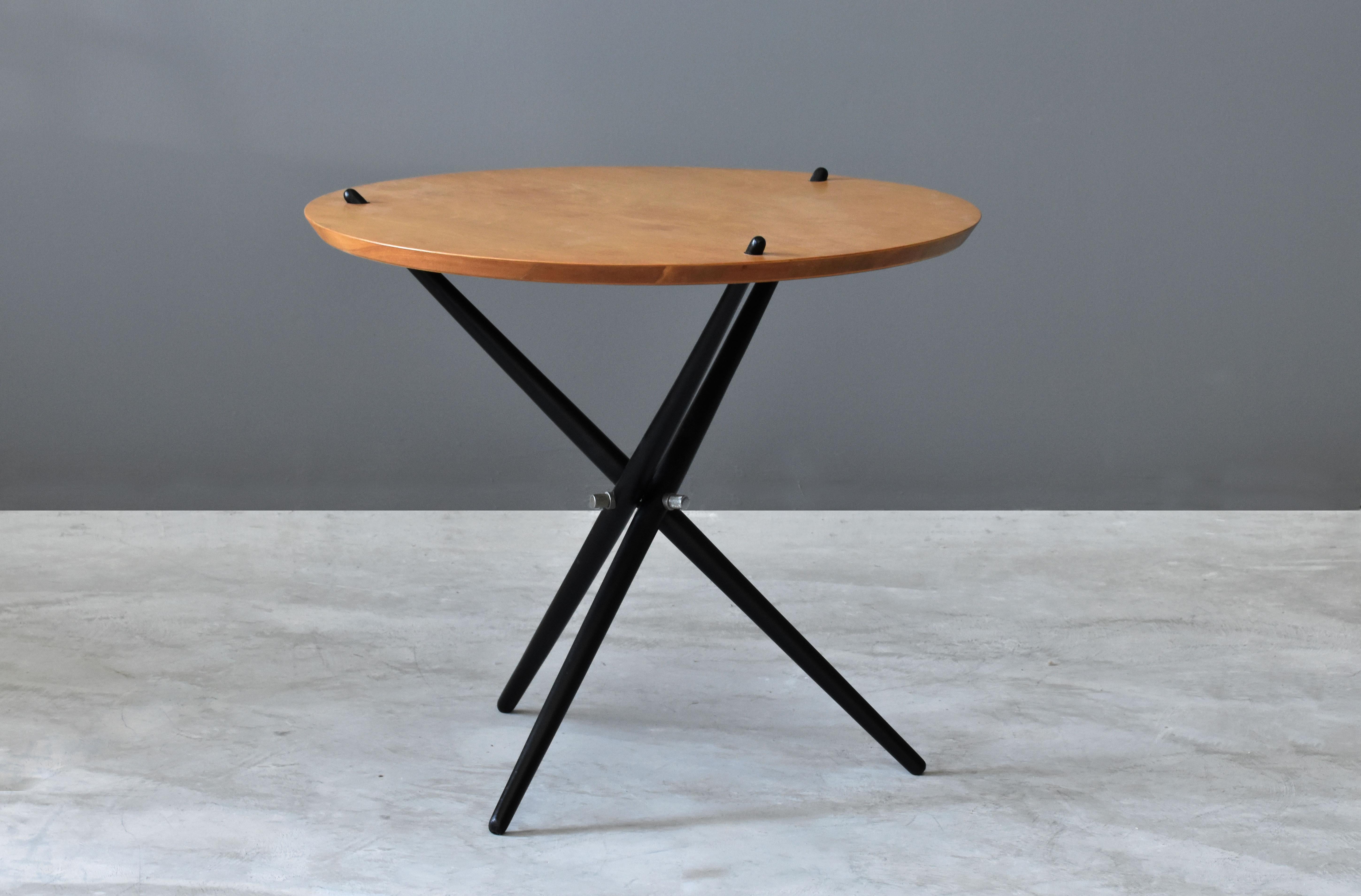 Mid-Century Modern Hans Bellmann, Tripod Side Table, Maple, Black Painted Wood, Metal, Knoll, 1948