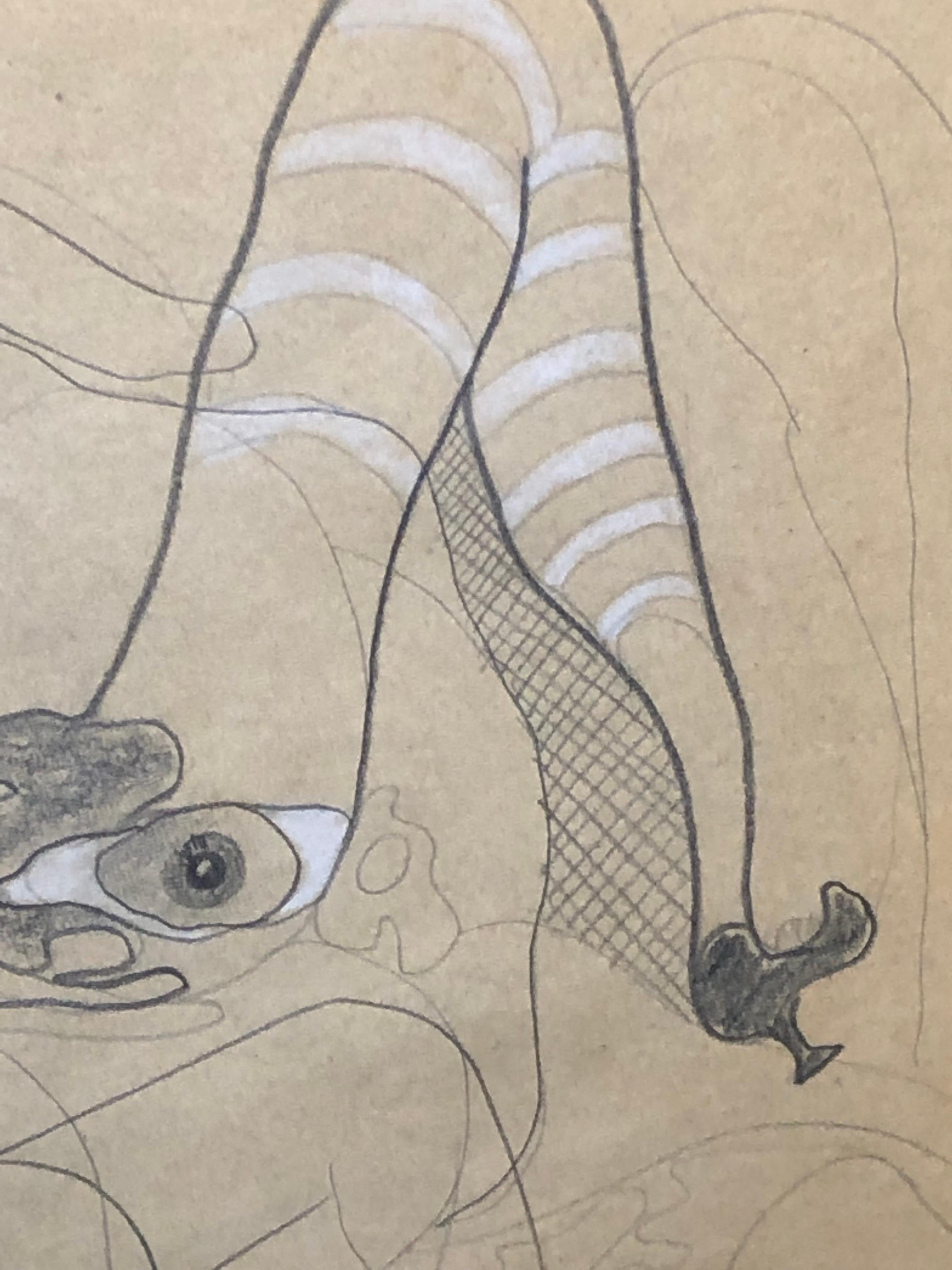 Hans Bellmer Pencil, Color Flange and White Goauche / Paper Nude In Good Condition For Sale In Allentown, PA