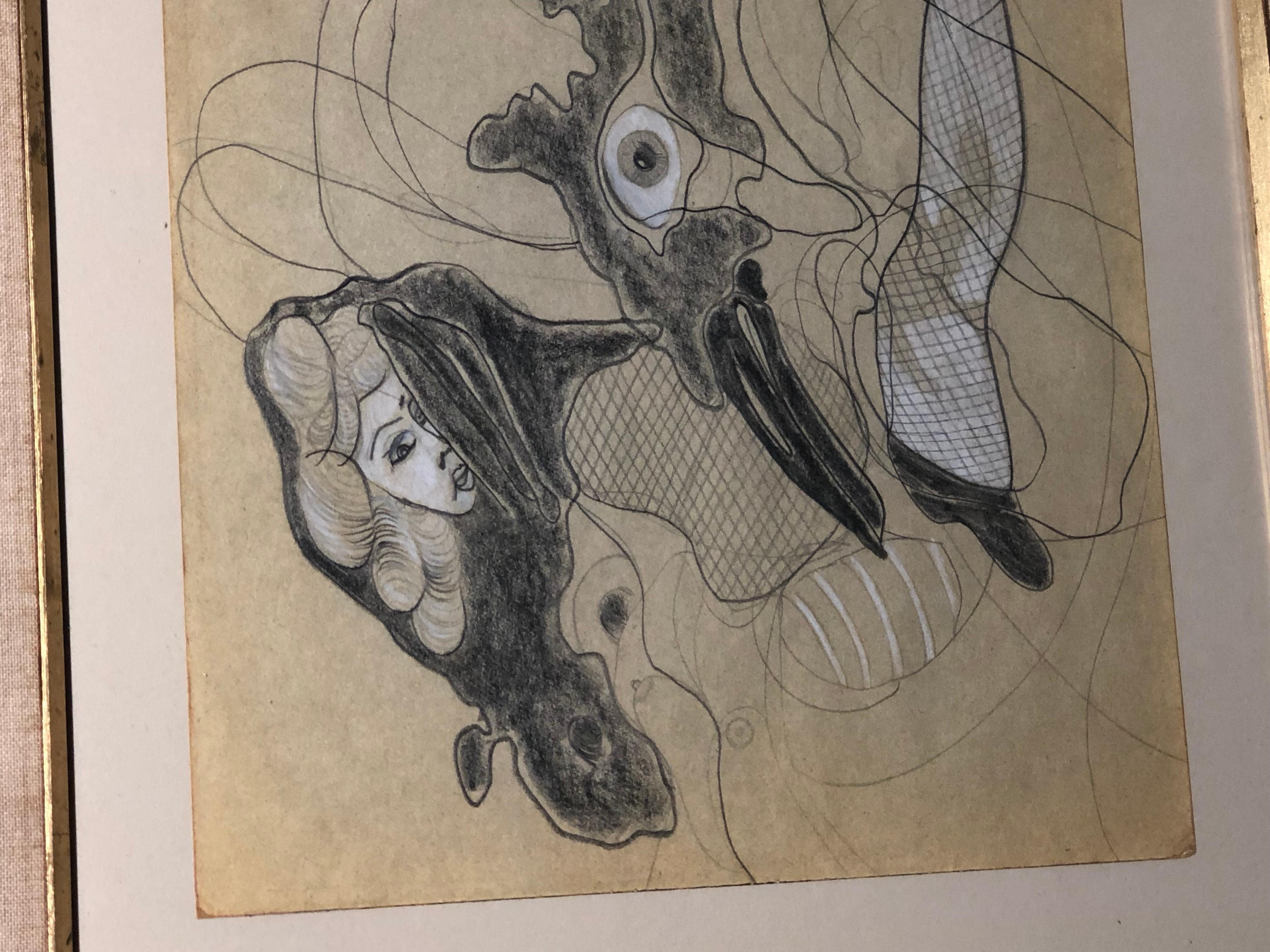 Hans Bellmer Pencil, Color Flange and White Goauche / Paper Nude For Sale 1