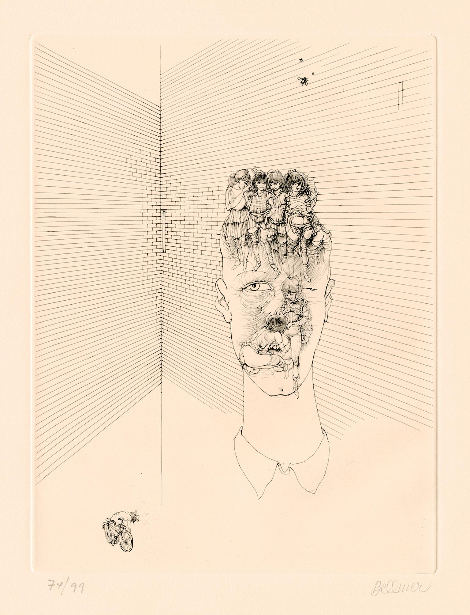 Hans Bellmer Abstract Print - 'Blue Eyes' — 1970s Erotic Surrealism