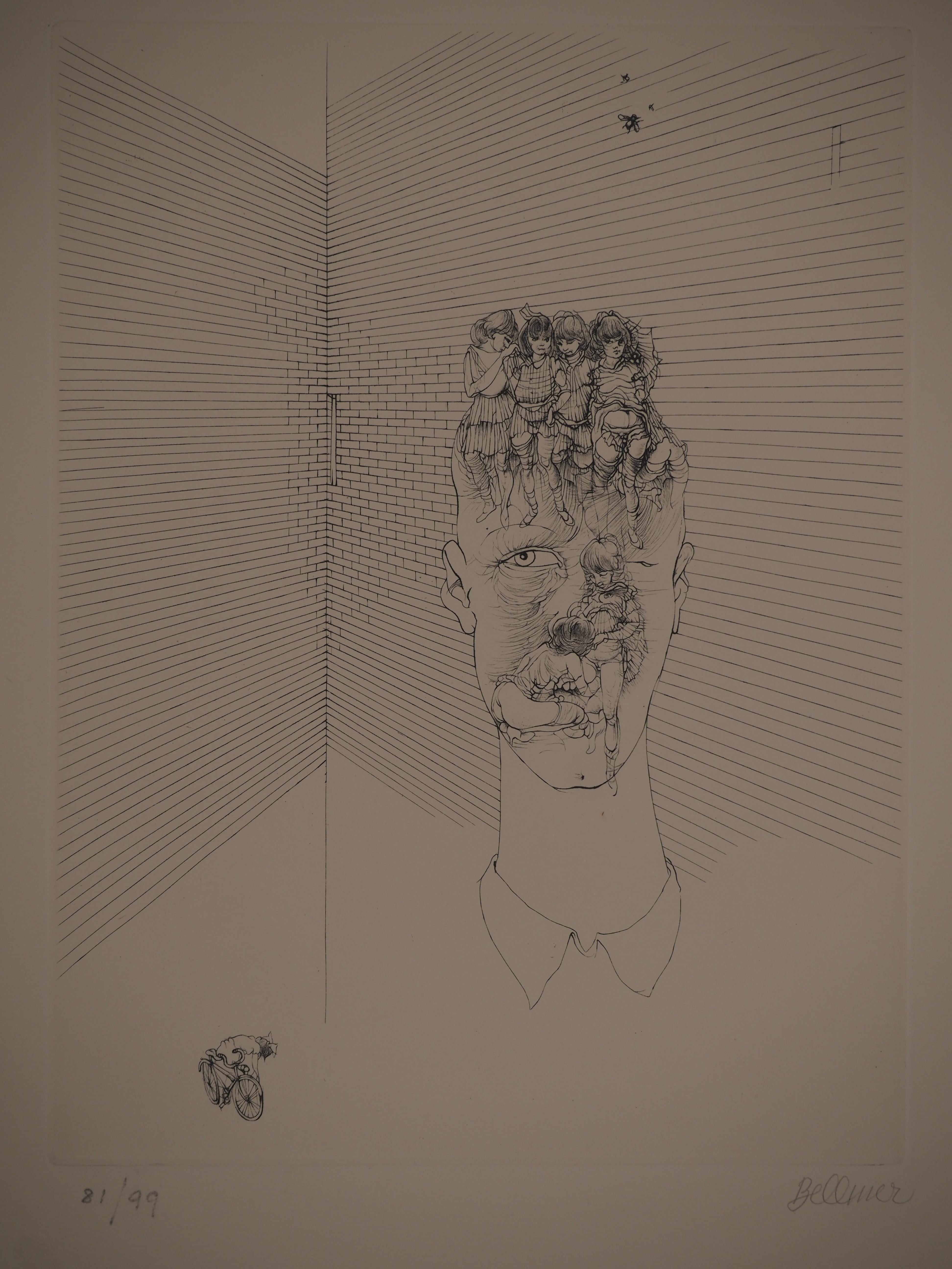 Oeils et poupées bleus - Gravure originale signée à la main - Limitée /99 (Flahutez n°89) - Moderne Print par Hans Bellmer