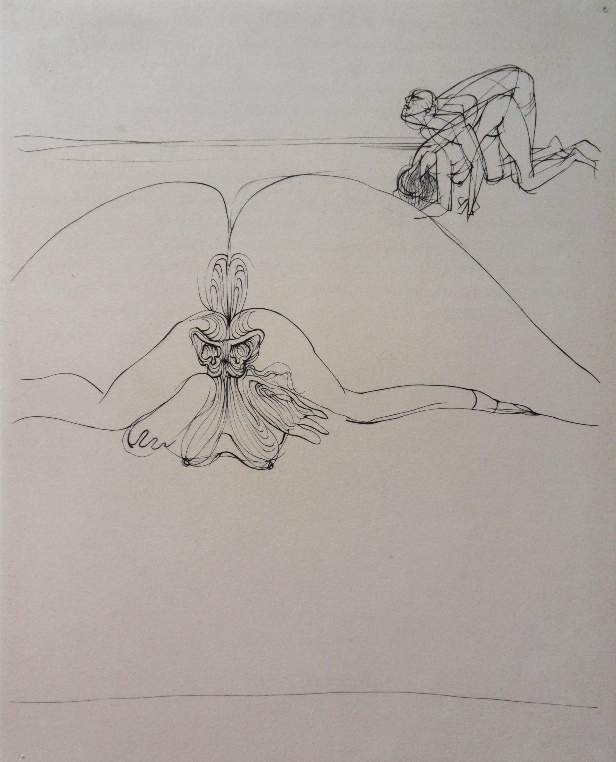 Erotism of the Couple - Original Etching Handsigned, Numbered - Gray Figurative Print by Hans Bellmer