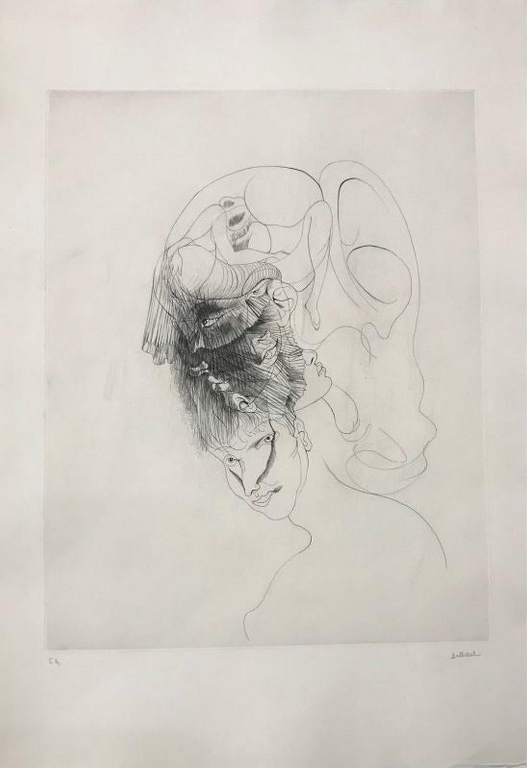 Hans Bellmer Abstract Print - Faces 