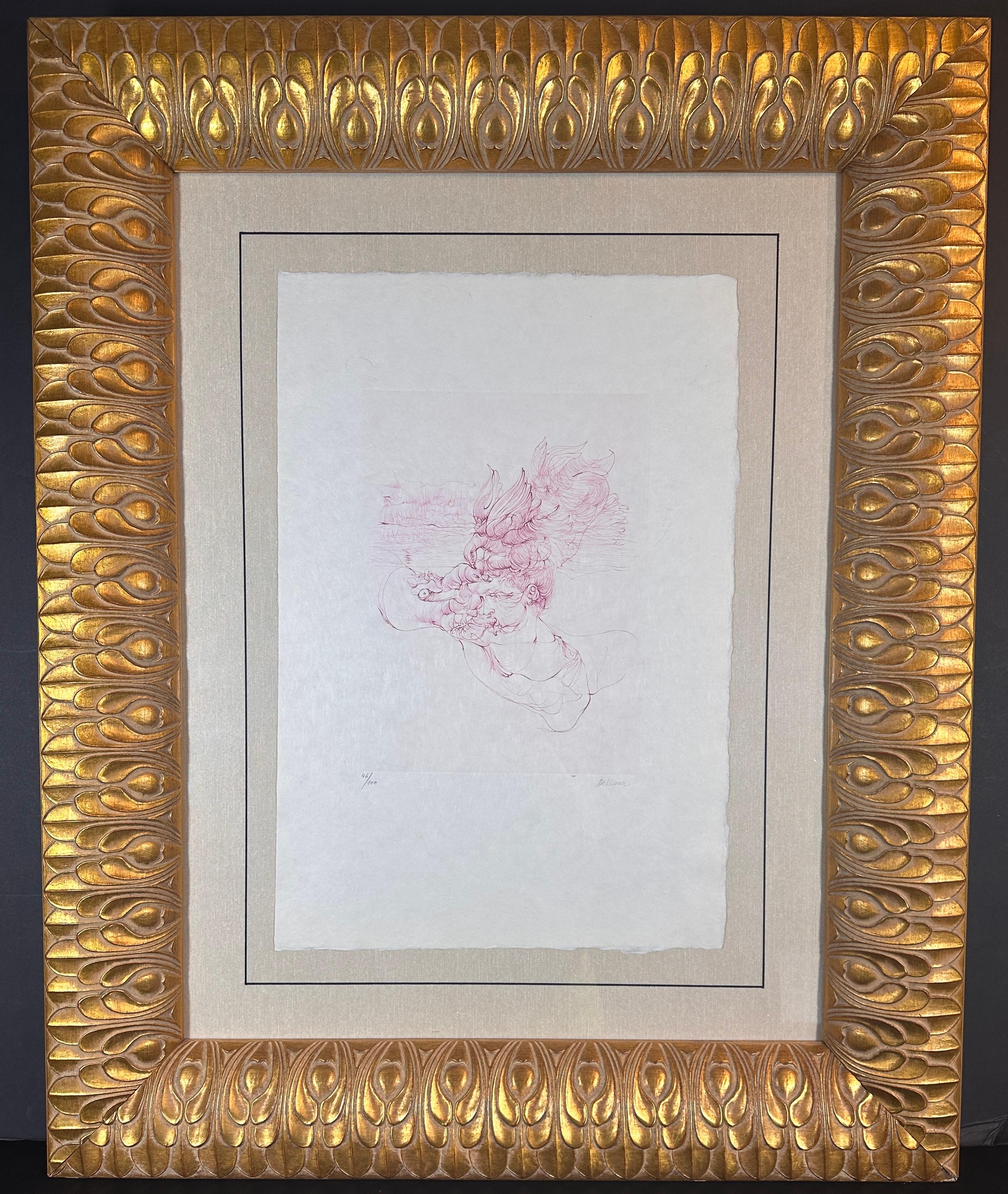 Die Frau mit dem Chapeau d'Oiseau (Grau), Abstract Print, von Hans Bellmer