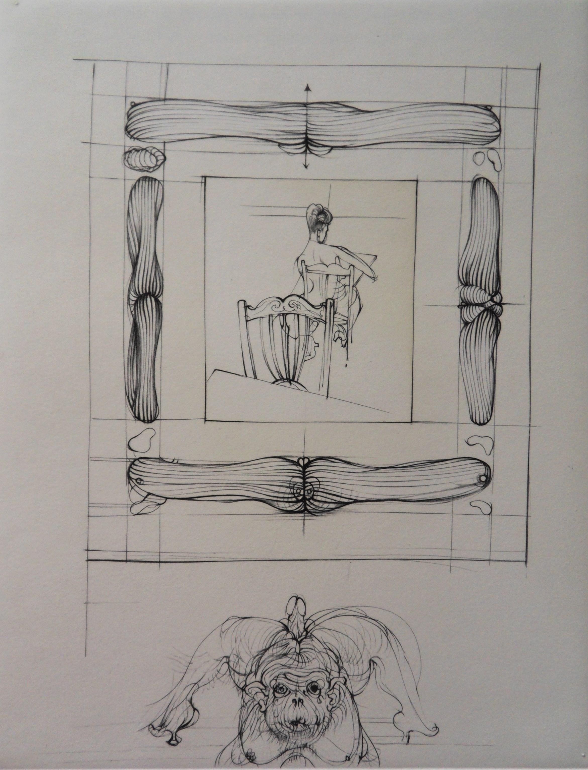 Framed Woman - Original Etching Handsigned, Numbered - Surrealist Print by Hans Bellmer