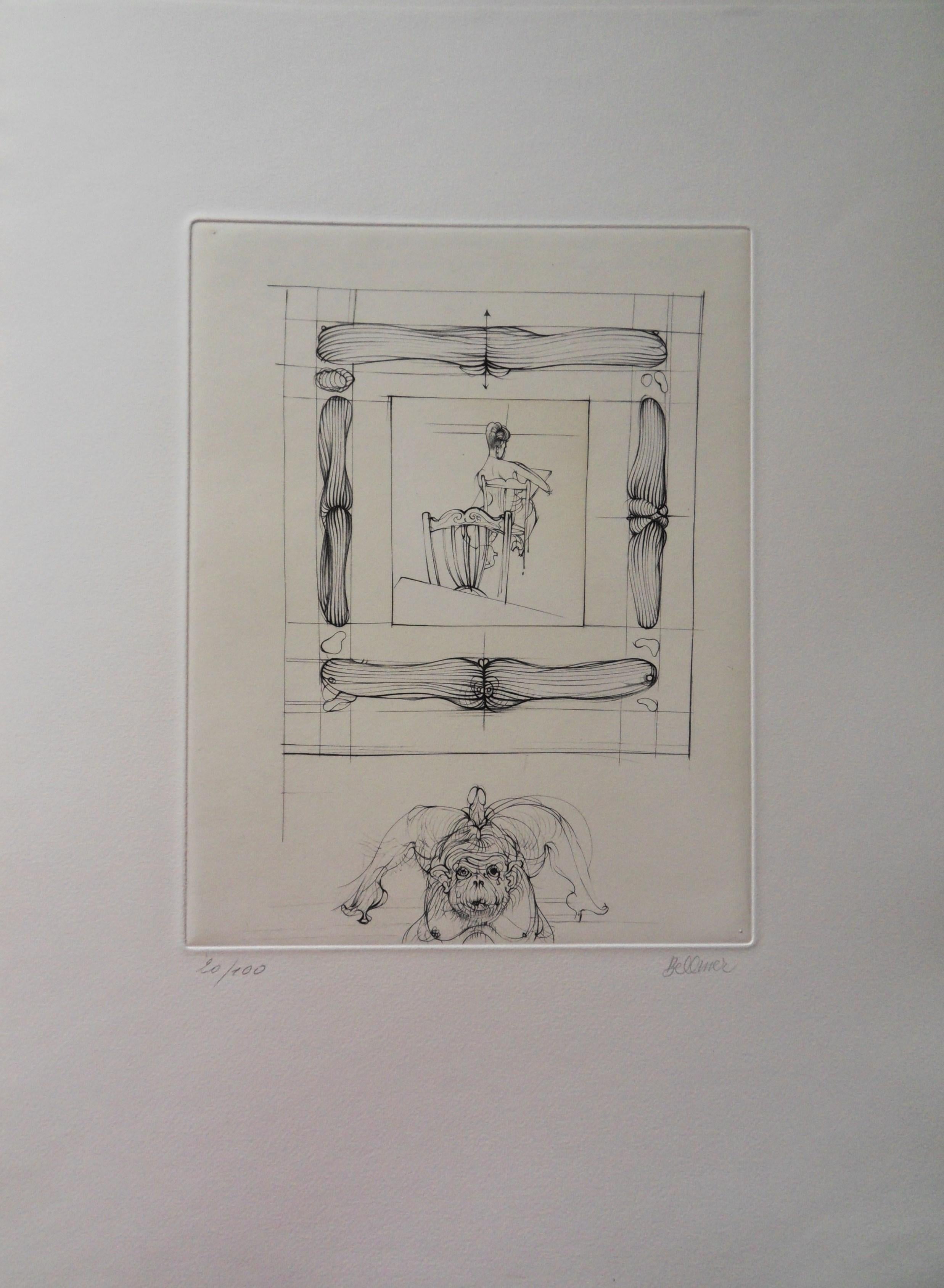 Hans Bellmer Figurative Print - Framed Woman - Original Etching Handsigned, Numbered