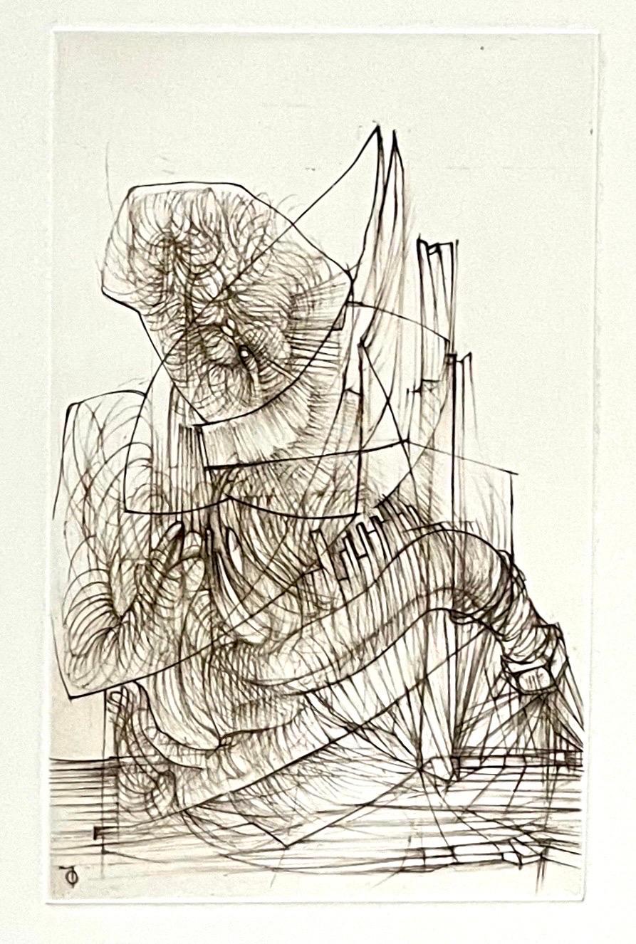 After Hans Bellmer (German, 1902-1975) 
Surrealist engraving, etching
after drawings from a 1942 notebook, 
engraved in 1974-75 by Cecile Reims
Printed by L'Atelier de Chalcographie du Louvre, Paris, 
Having printed monogram lower left in plate,