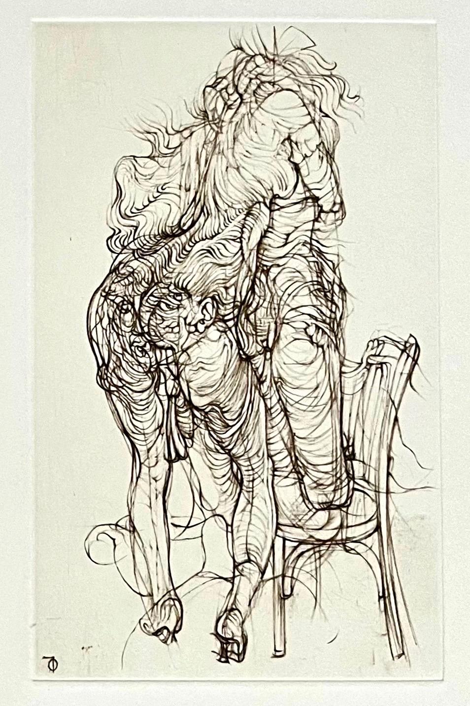 After Hans Bellmer (German, 1902-1975) 
Surrealist engraving, etching
after drawings from a 1942 notebook, 
engraved in 1974-75 by Cecile Reims
Printed by L'Atelier de Chalcographie du Louvre, Paris, 
Having printed monogram lower left in plate,