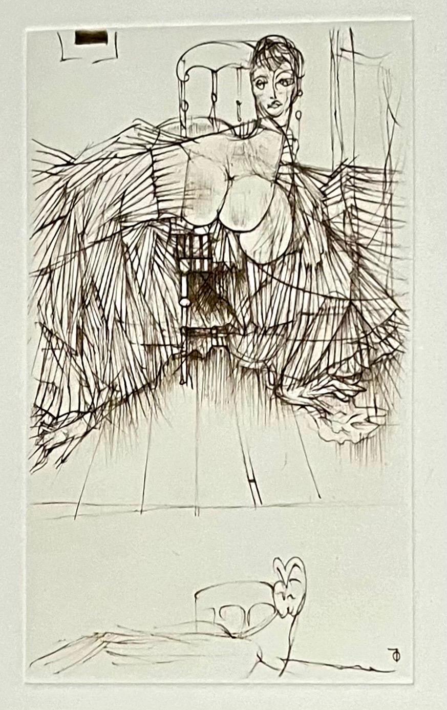 After Hans Bellmer (German, 1902-1975) 
Surrealist engraving, etching
after drawings from a 1942 notebook, 
engraved in 1974-75 by Cecile Reims
Printed by L'Atelier de Chalcographie du Louvre, Paris, 
Having printed monogram lower left in plate,