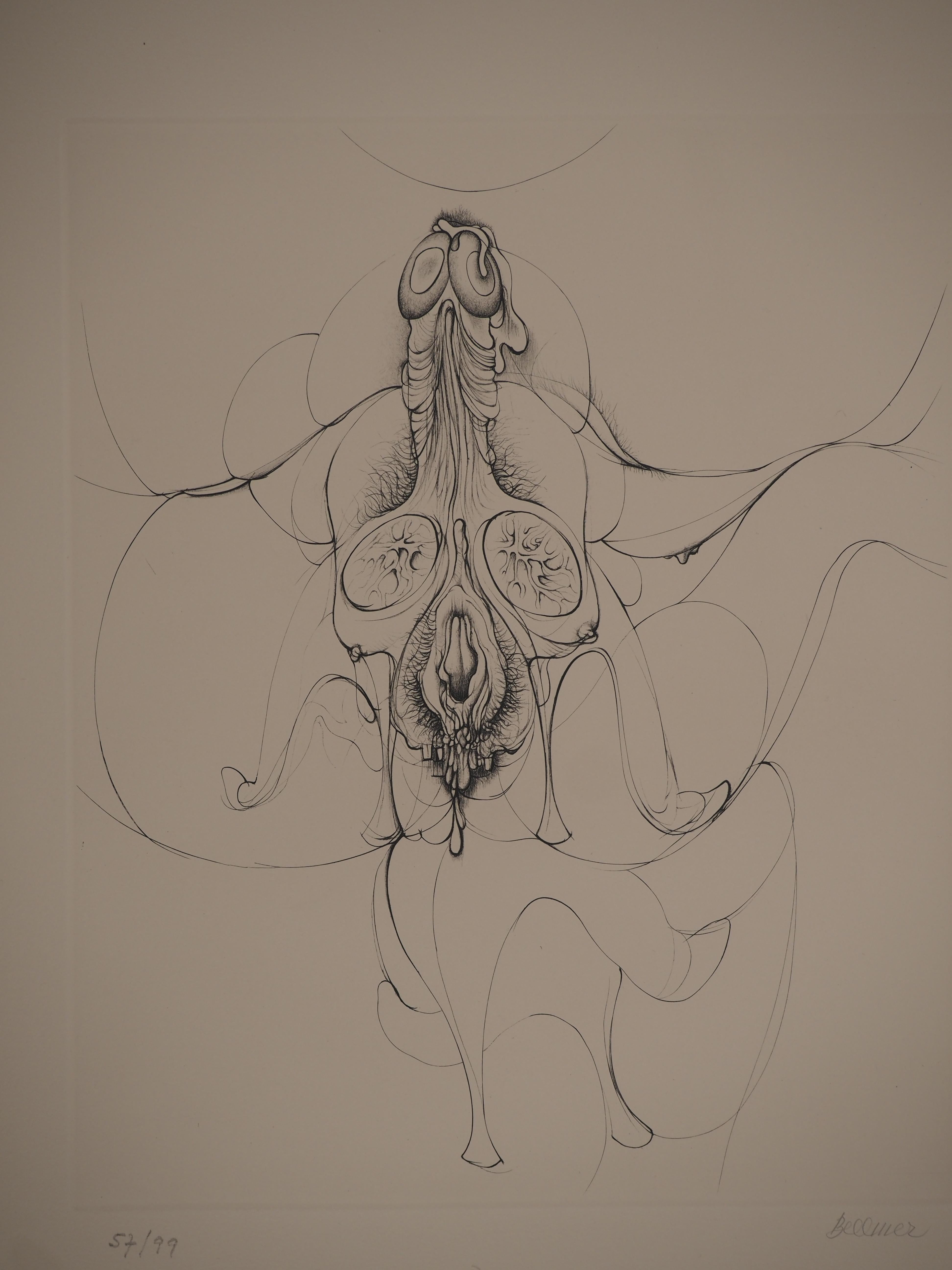 Intimacy, gravure originale signée à la main, édition limitée /99 exemplaires (Flahutez n°90) - Moderne Print par Hans Bellmer