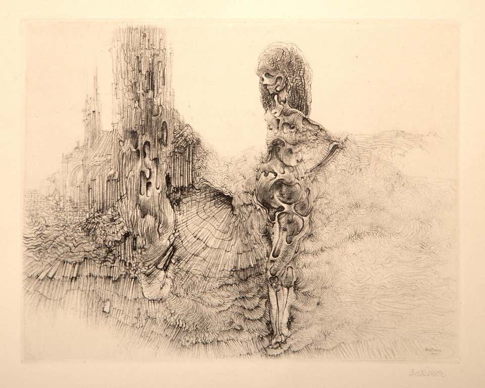 Le Vermoulu et le Plisse, Surrealist Etching by Hans Bellmer