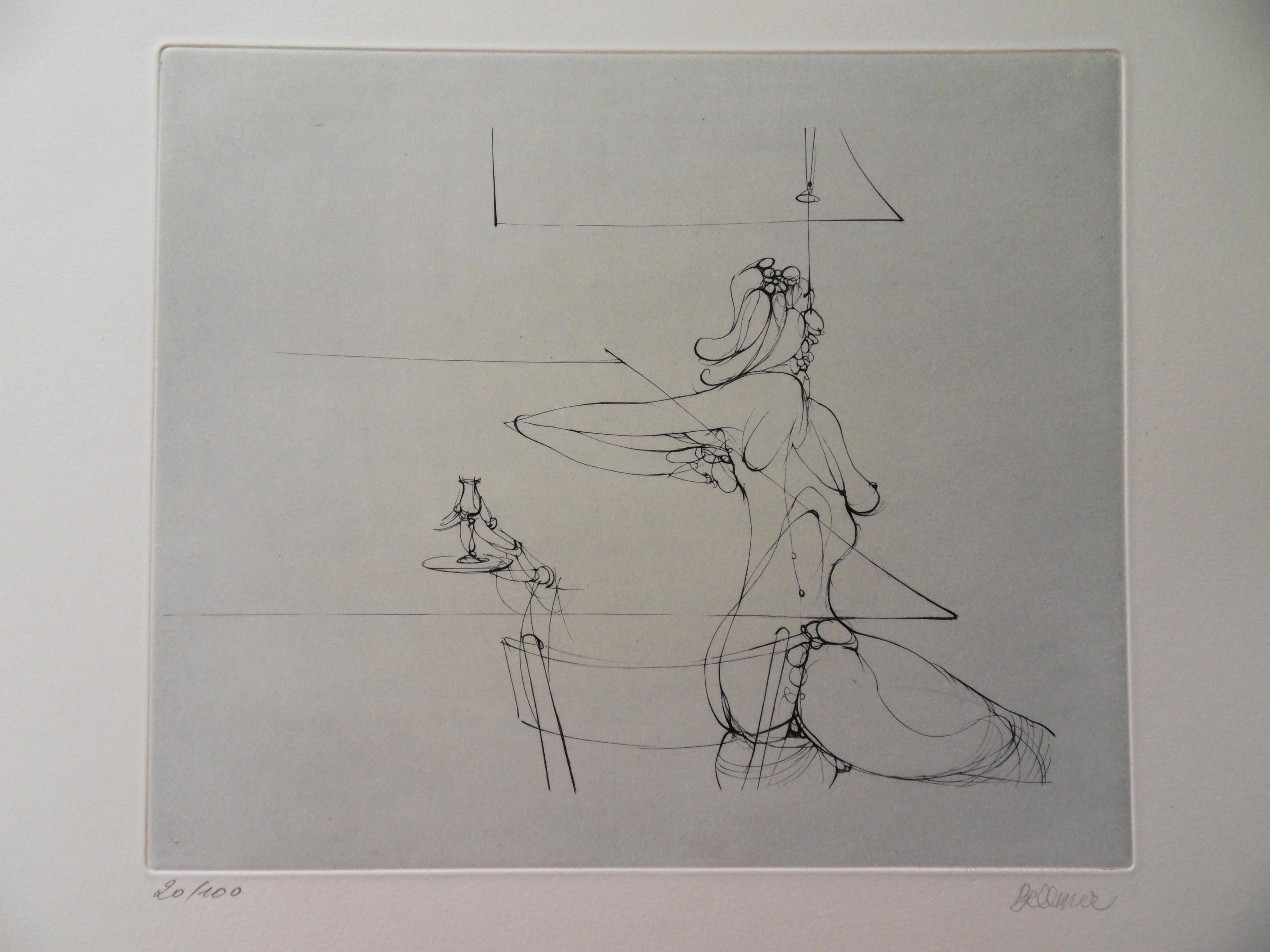 The Seated Woman - Original Etching Handsigned, Numbered - Print by Hans Bellmer